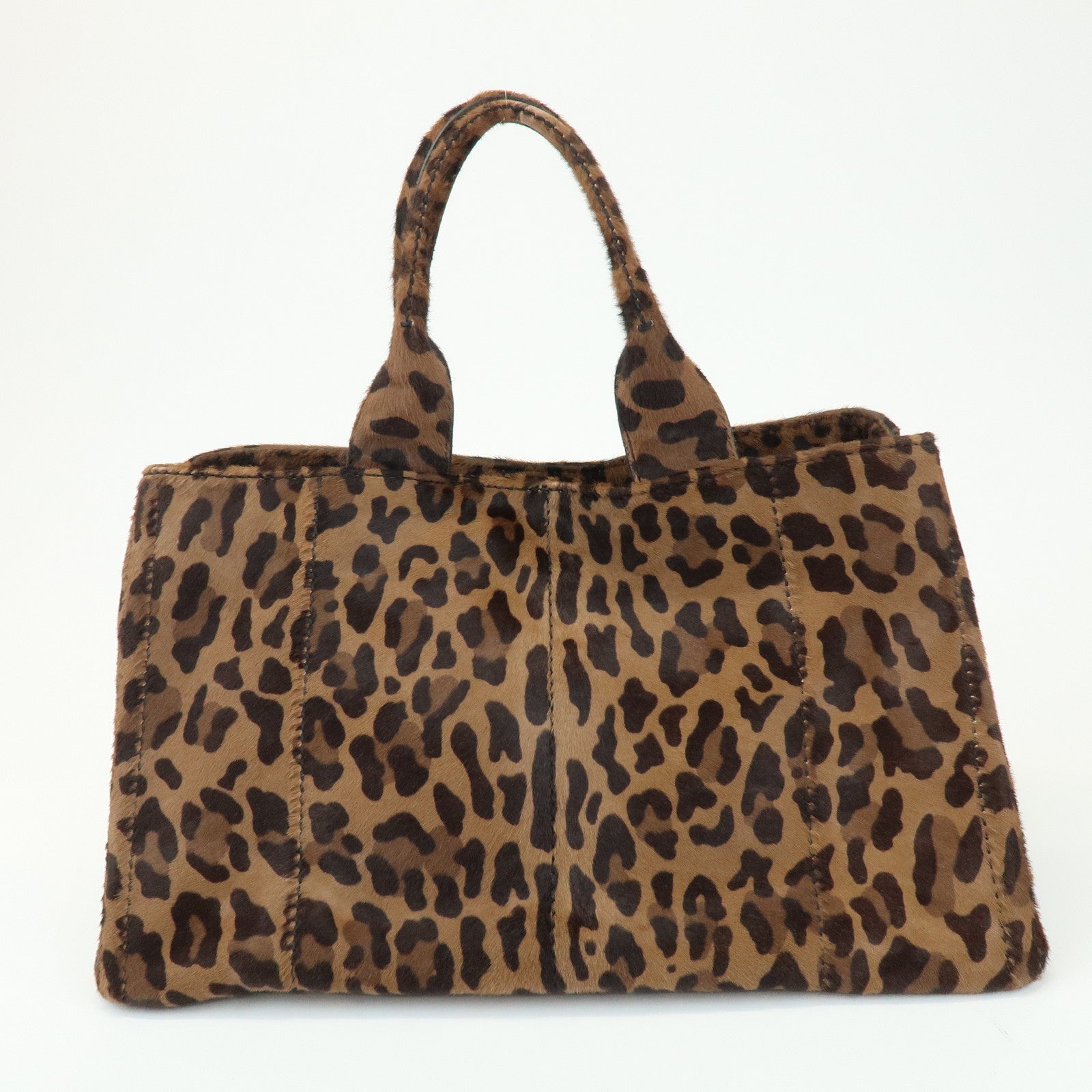 PRADA Canapa Large Unborn Calf Tote Bag Hand Bag Brown BN1872