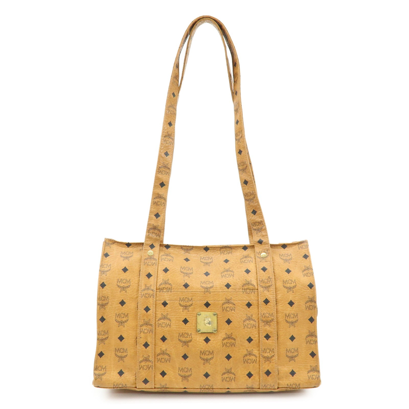 MCM Visetos PVC Tote Bag Shoulder Bag Hand Bag Cognac Brown