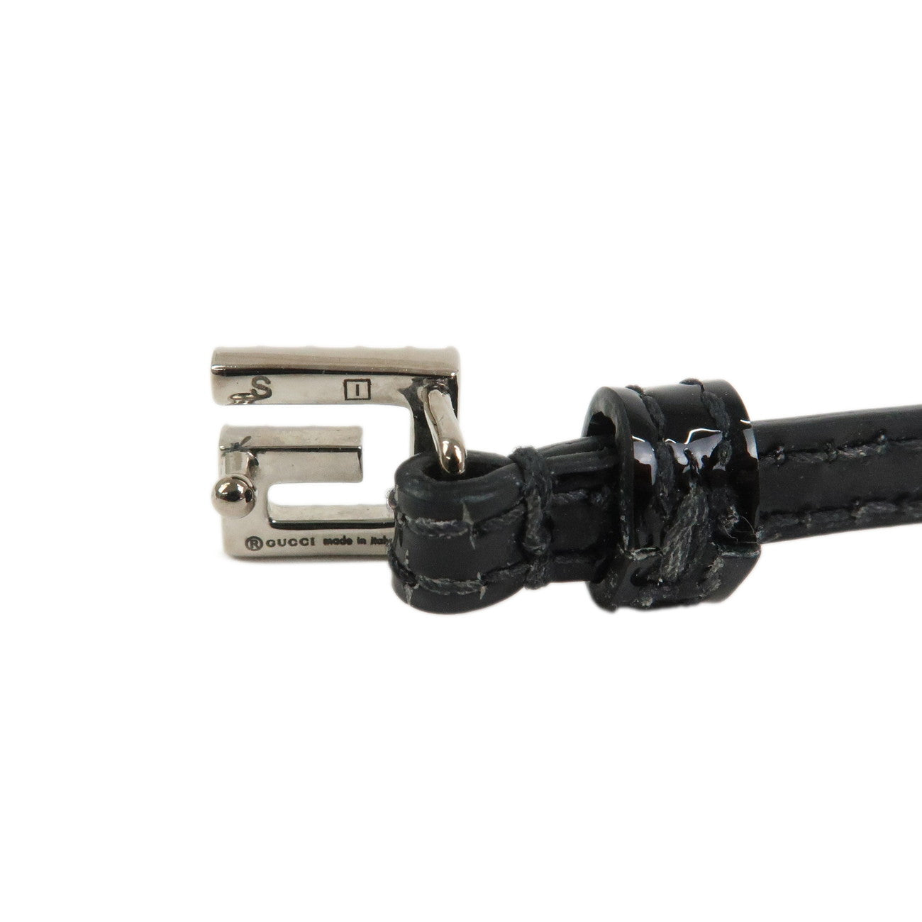 GUCCI Square G Paten Leather Rhinestone Bracelet Black