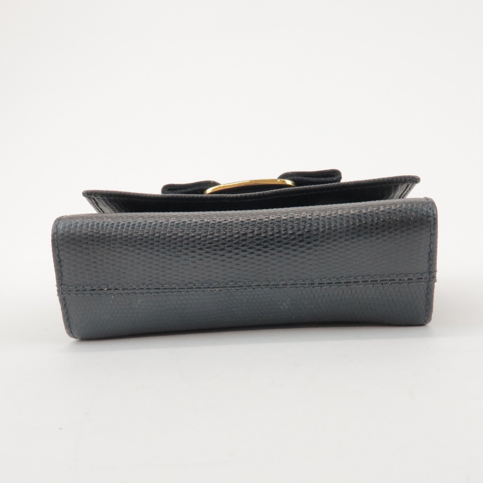 Ferragamo Vara Ribbon Embossed Leather Chain Shoulder Bag Navy