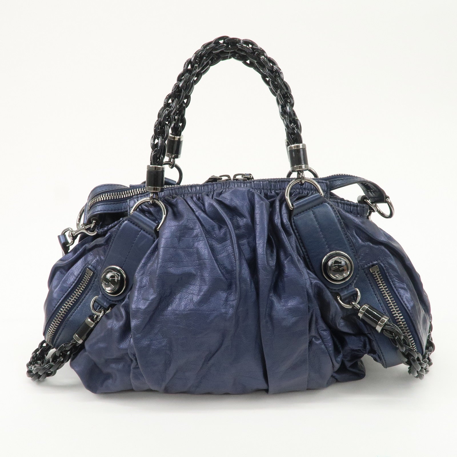 GUCCI Galaxy Leather 2 Way Chain Boston Bag Metallic Blue 228838 Used