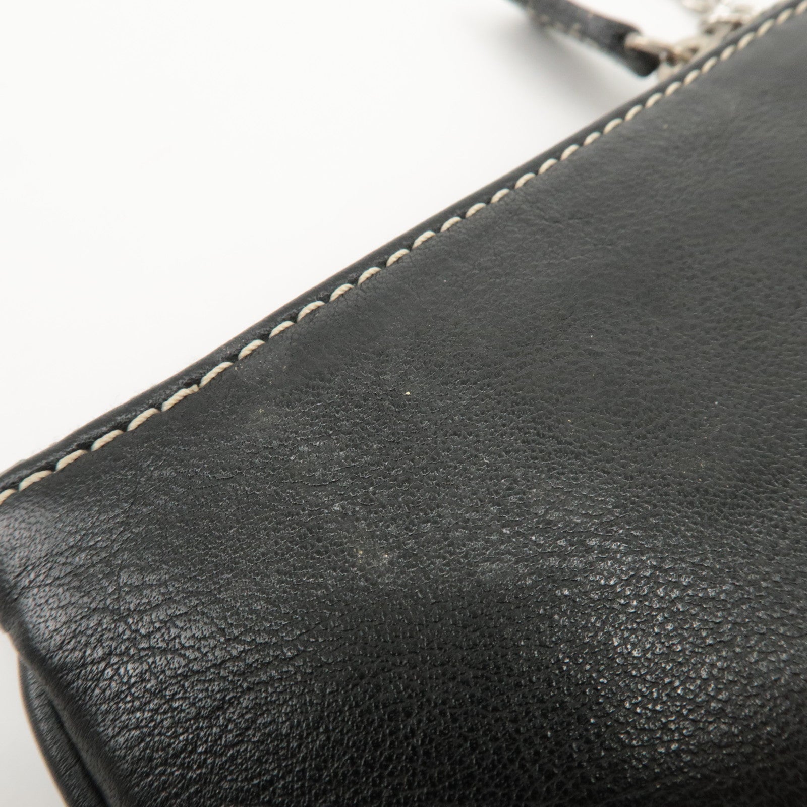 Christian Dior CD Logo Leather Coin Case Key Case Silver HDW Black Used