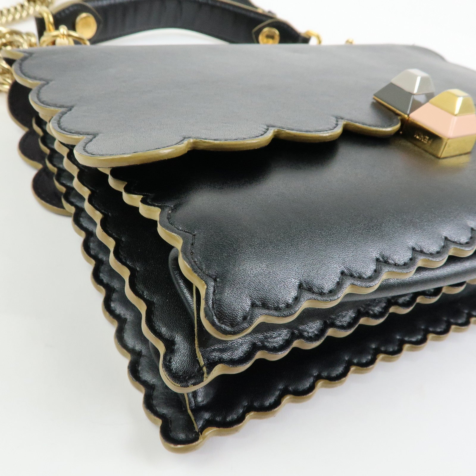 FENDI KAN I Leather 2Way Bag Shoulder Bag Hand Bag Black 8BT283