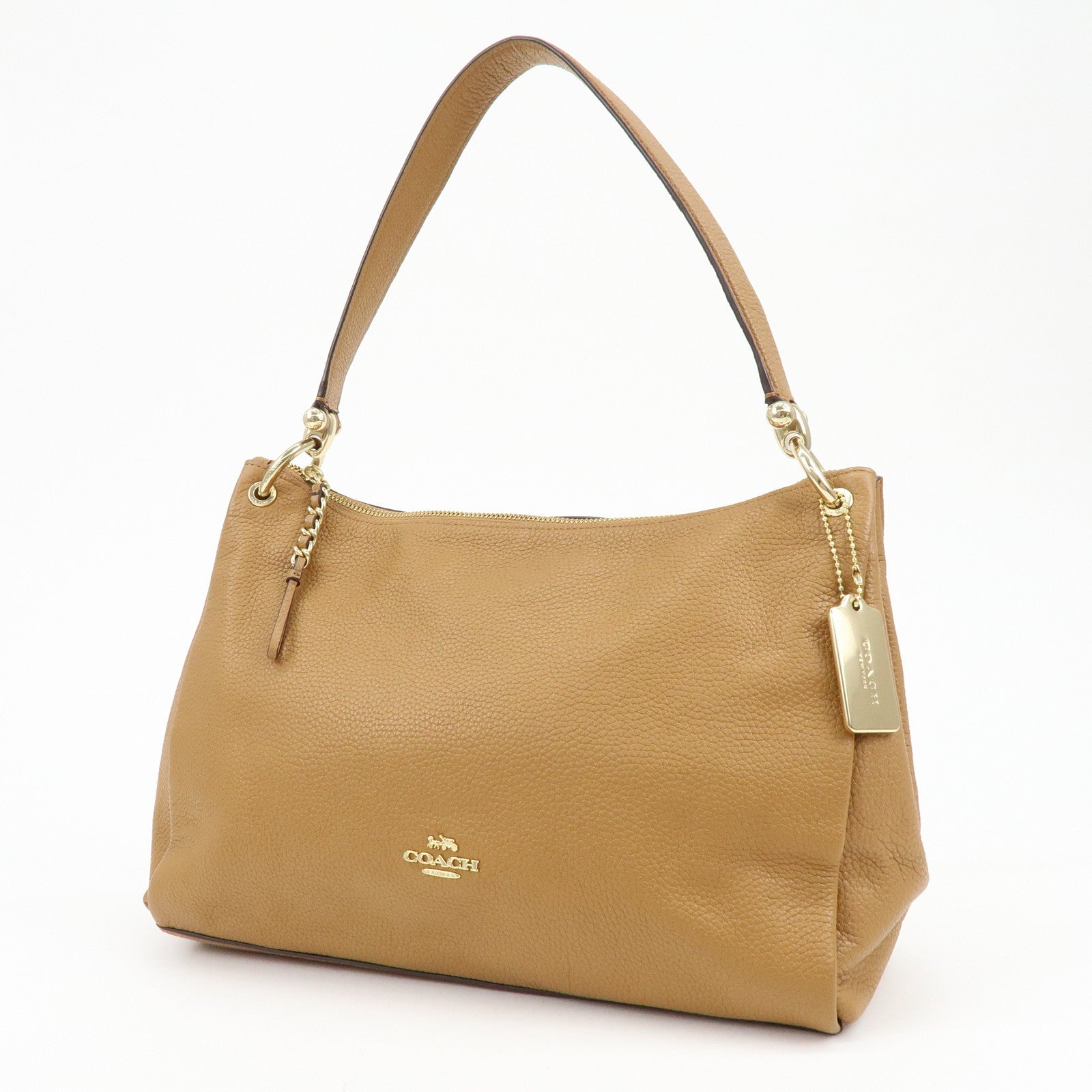 COACH Logo Leather Shoulder Bag Hand Bag Camel