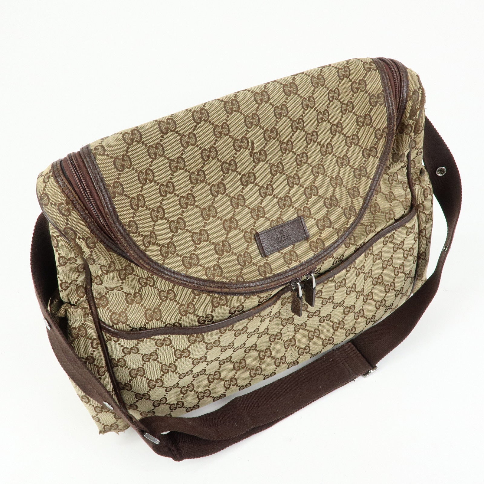 GUCCI GG Canvas Leather Shoulder Crossbody Bag Beige Brown 123326