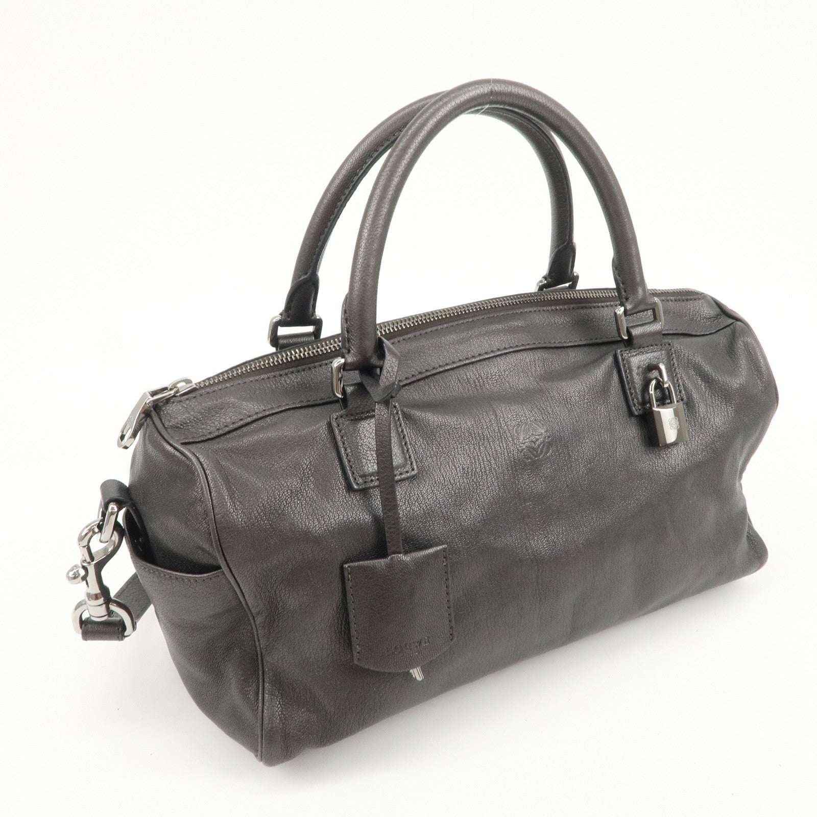 LOEWE Anagram Leather 2WAY Bag Shoulder Bag Hand Bag Metallic Gray