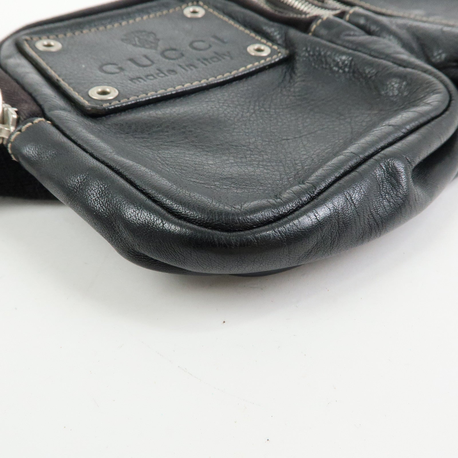 GUCCI Leather Waist Pouch Body Bag Crossbody Bag Black 201846