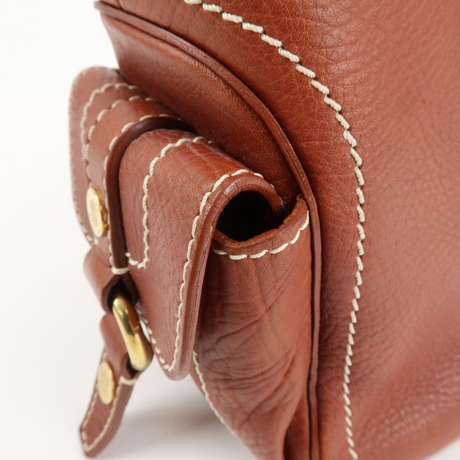 CELINE Leather Boogie Bag Hand Bag Brown Gold HDW Used