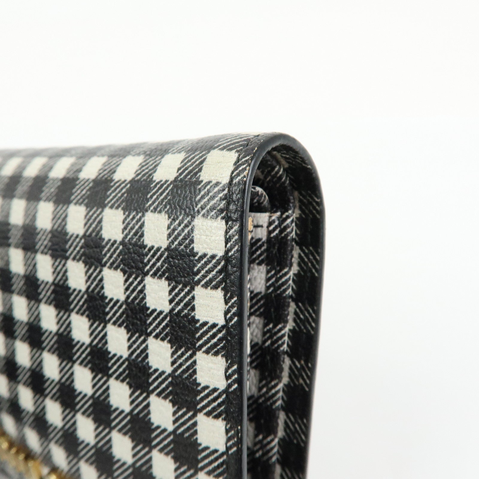 MIU MIU PVC Gingham Bi-fold Compact Wallet Black White 5MV204