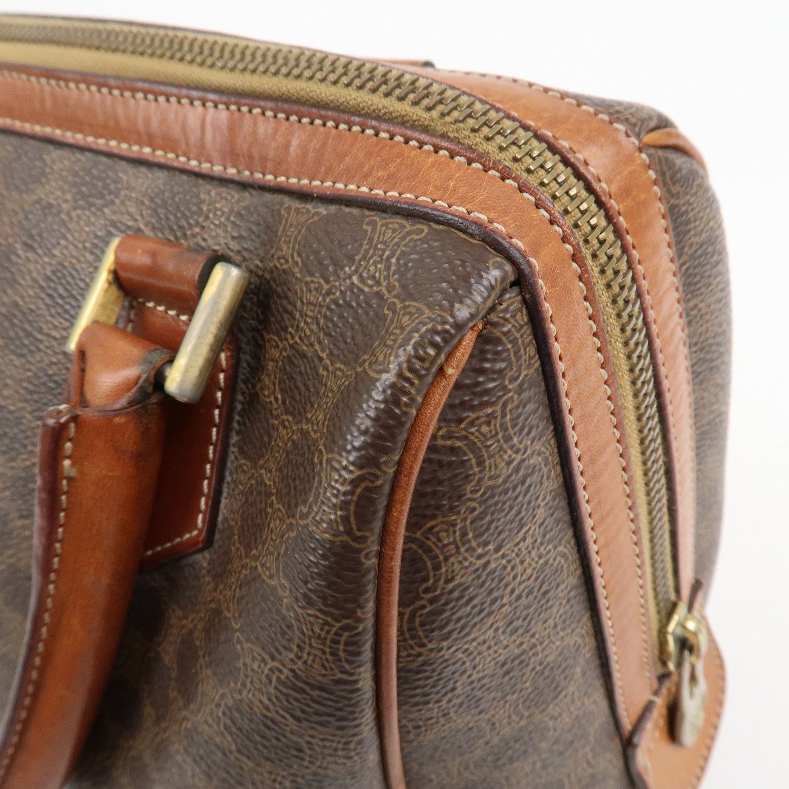 CELINE Macadam PVC Leather Boston Bag Hand Bag Brown