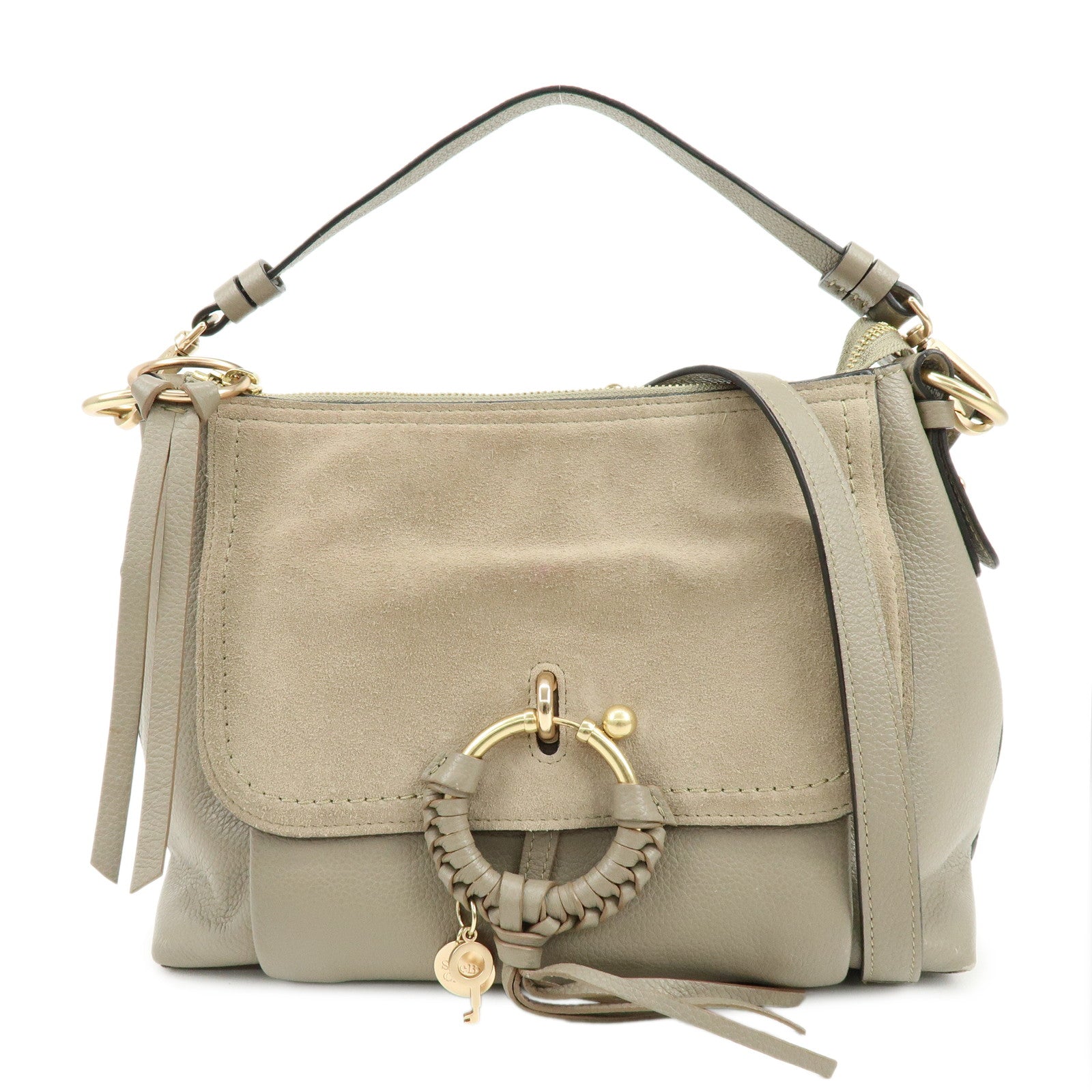 Chloe See By Chloe Leather Suede 2Way Bag Shoulder Bag Beige