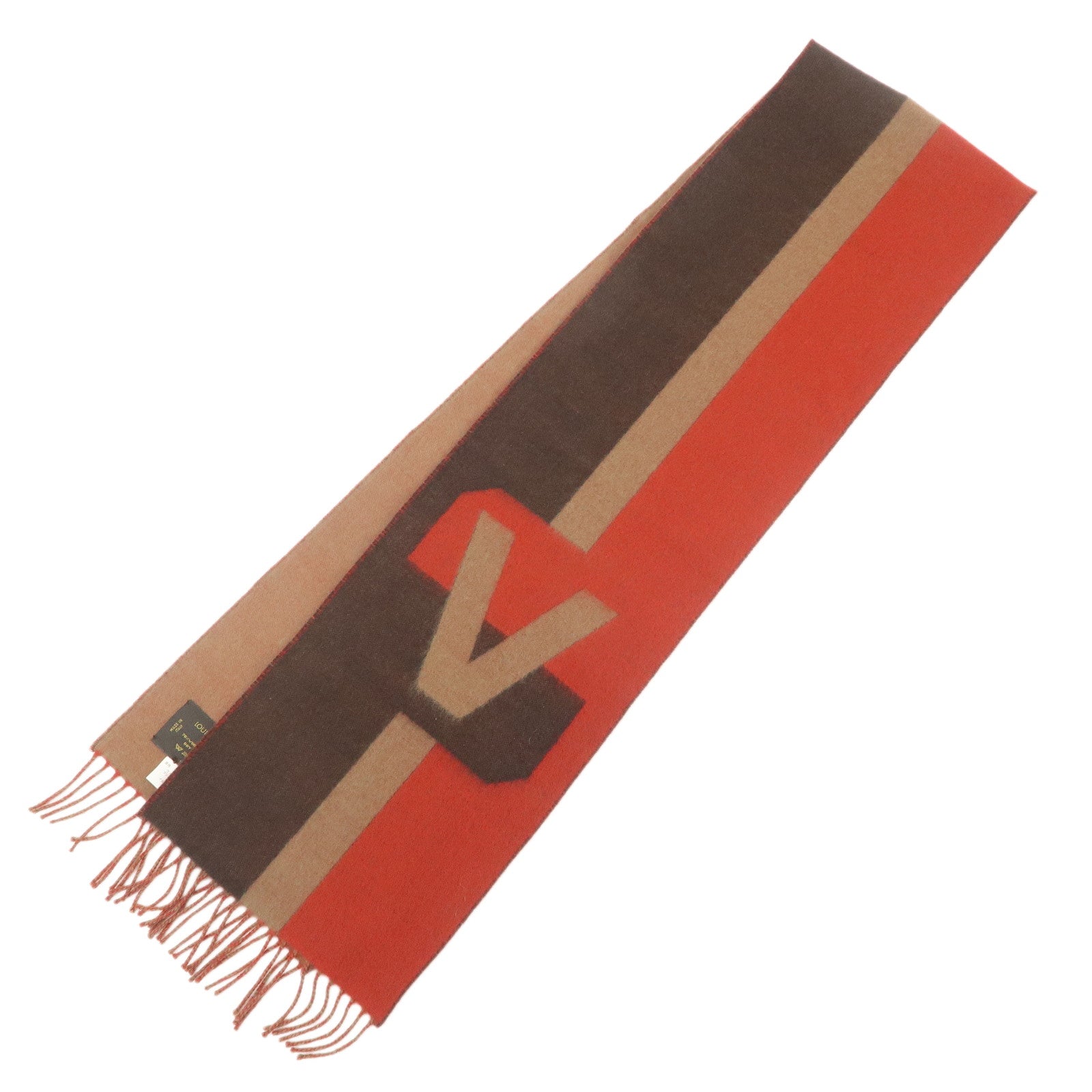 Louis Vuitton Wool Cashmere Echarpe V Istoric Scarf Brown Red