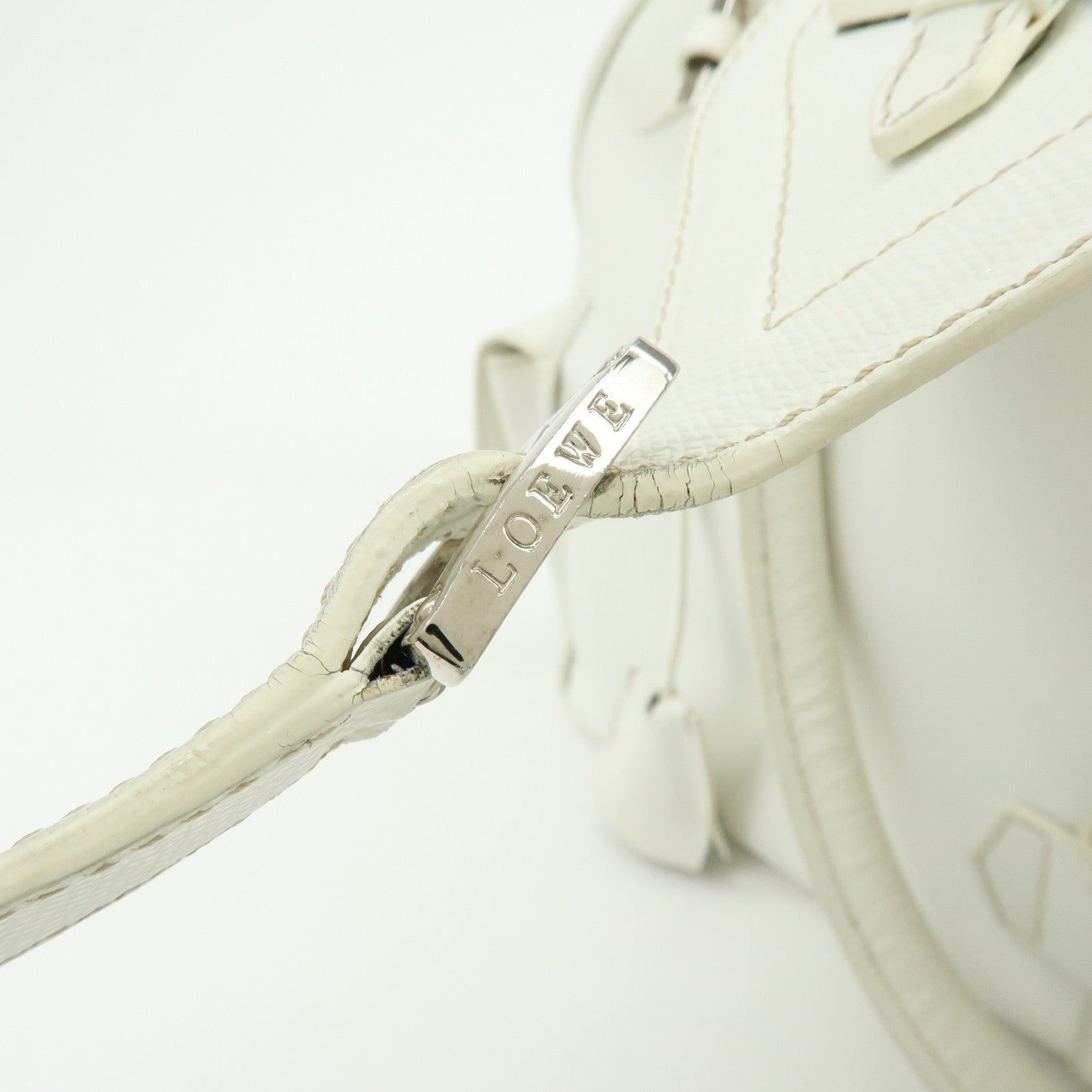LOEWE Logo Side Pocket Leather Boston Bag Hand Bag White