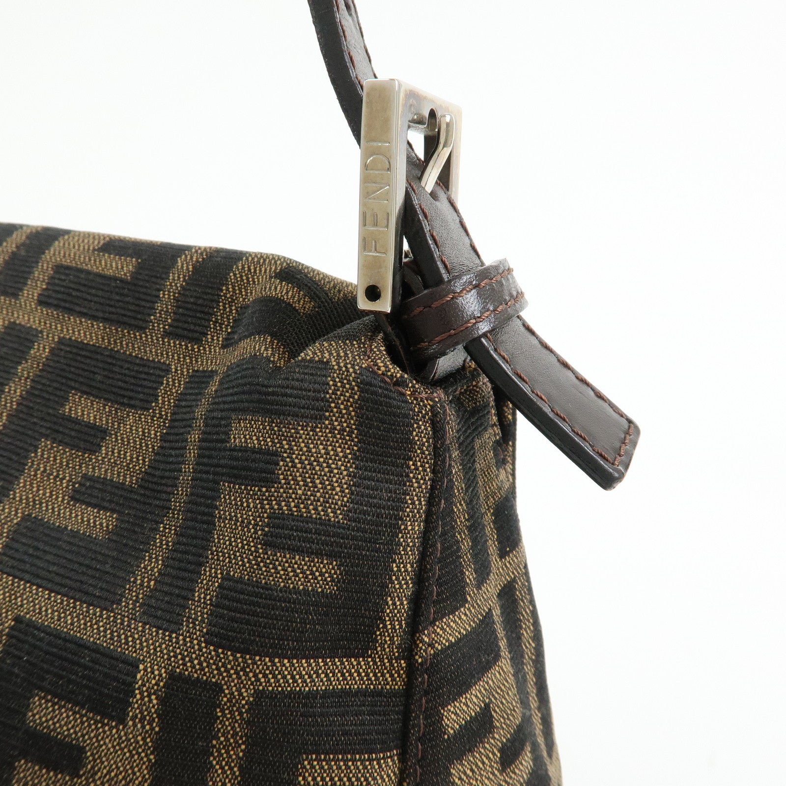 FENDI Mamma Baguette Zucca Canvas Leather Shoulder Bag Brown 26325