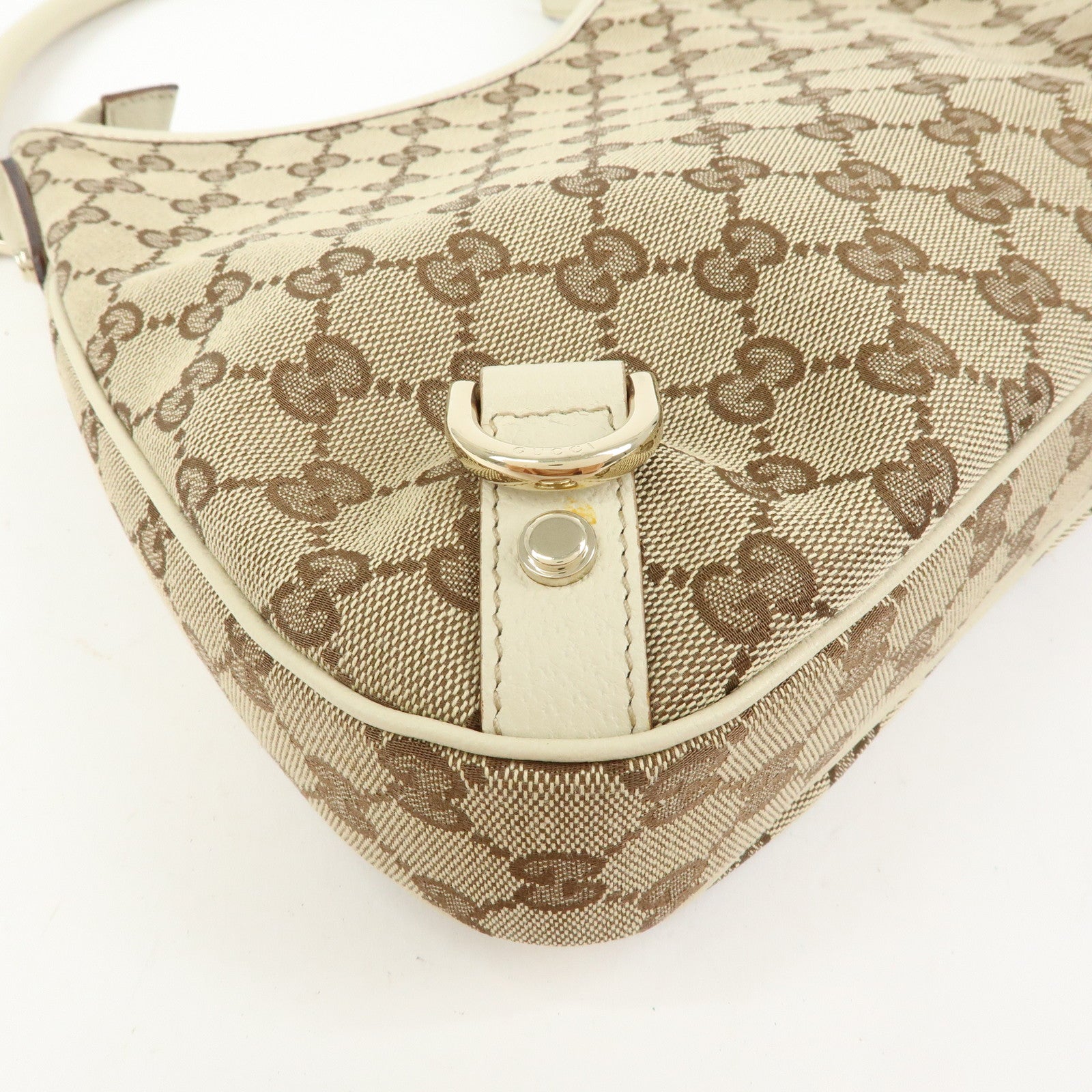 GUCCI Abbey GG Canvas Leather Shoulder Bag Beige White 130738