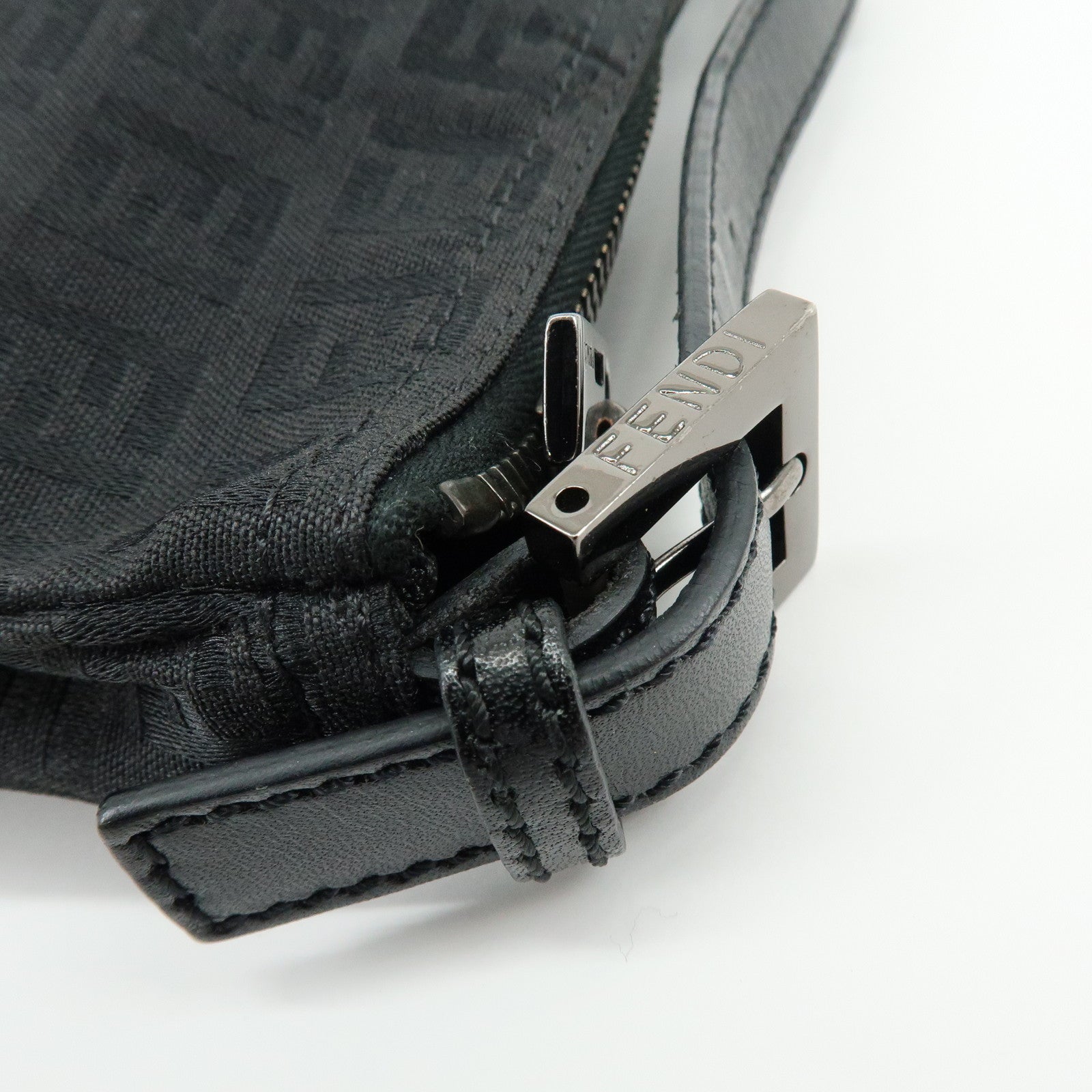 FENDI Zucchino Canvas Leather Hand Bag Pouch Black 8N0001