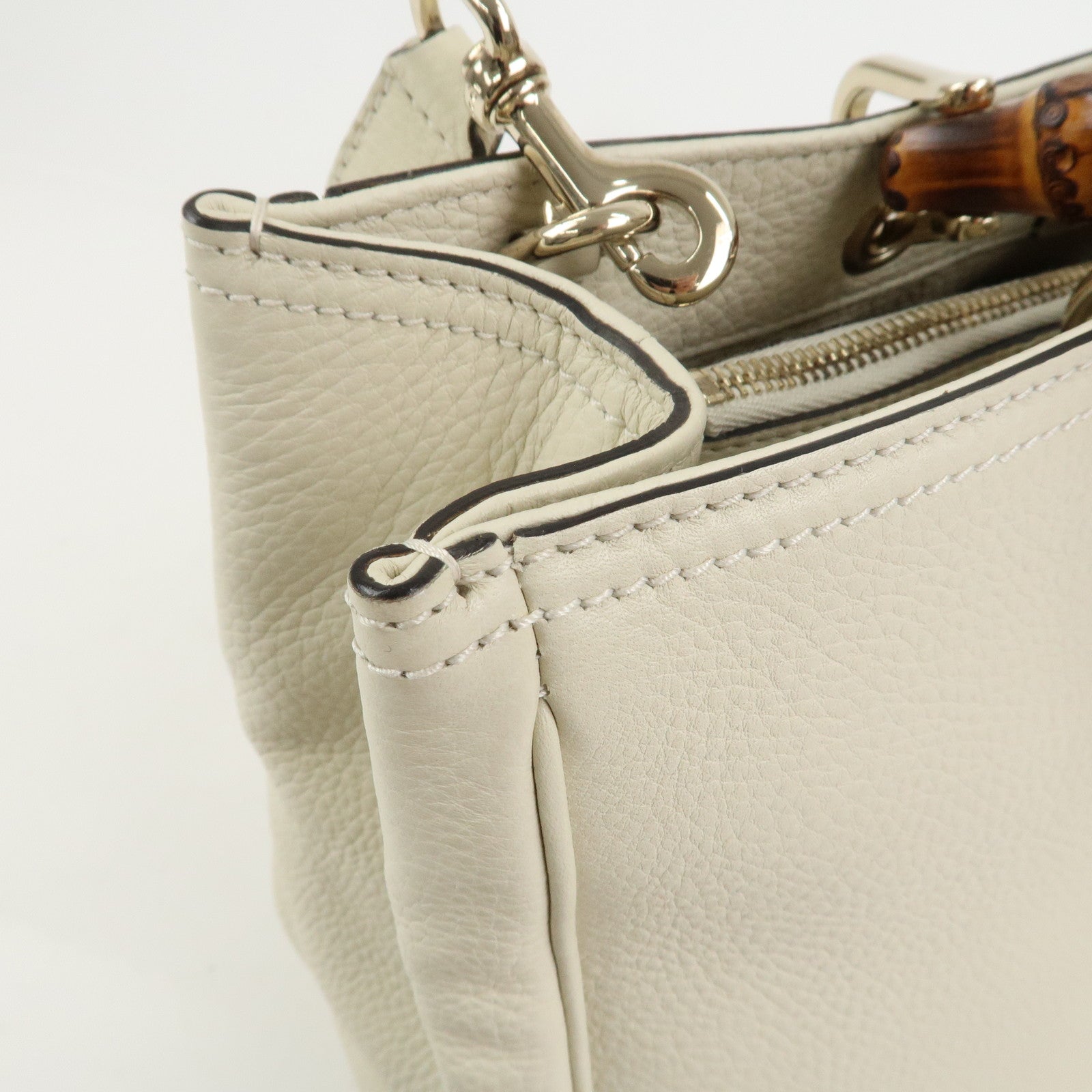 GUCCI Bamboo Leather Shopper Medium 2Way Shoulder Bag Ivory 323660