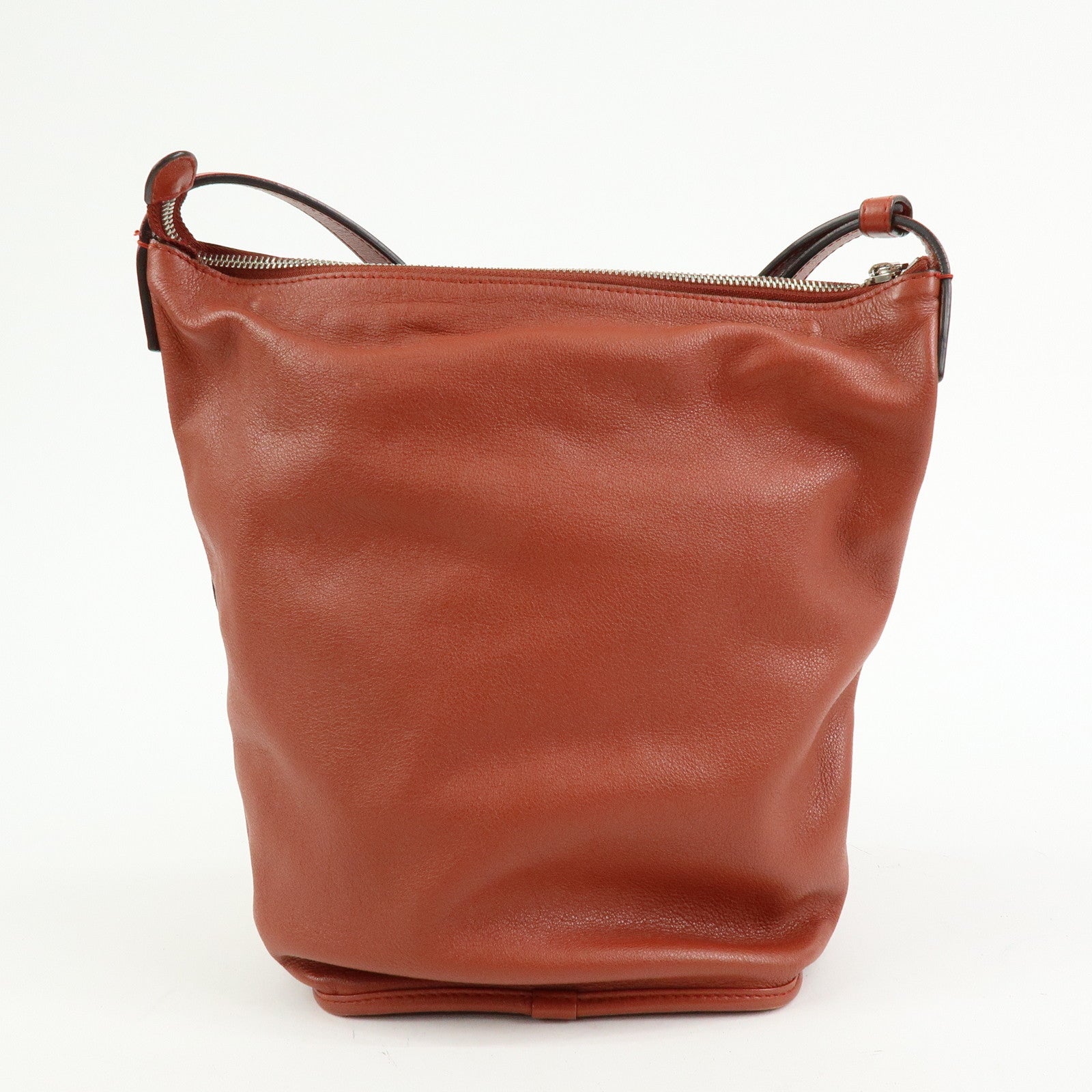 LOEWE Anagram Calf Leather Shoulder Bag Red Brown