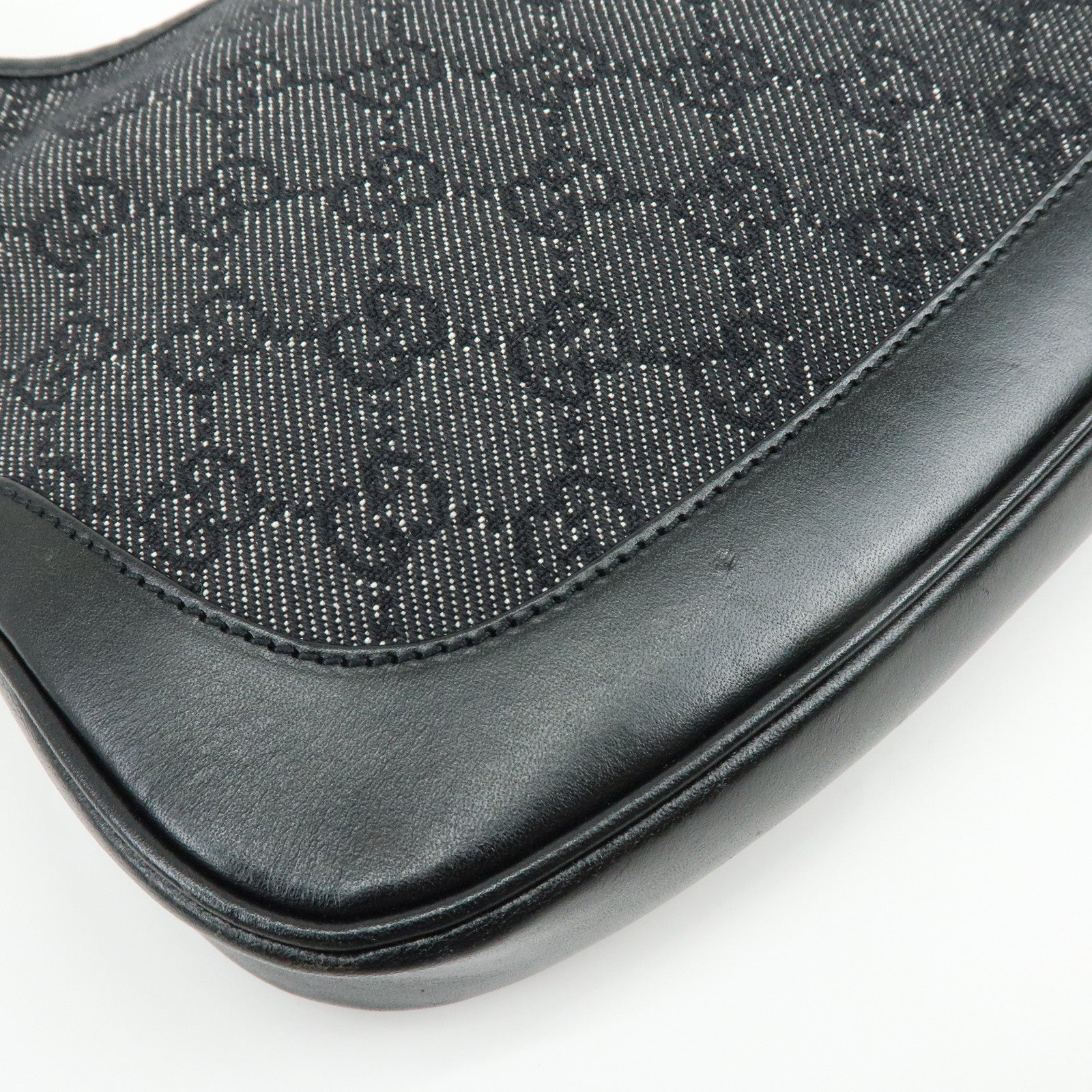 GUCCI Jackie GG Denim Leather Shoulder Bag Black 01147・001013