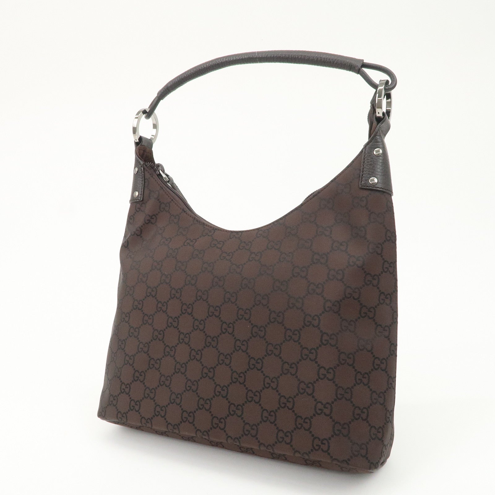 GUCCI GG Nylon Leather Shoulder Bag Hand Bag Brown 179776