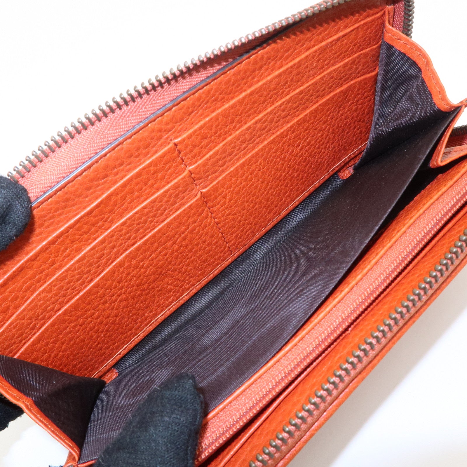 GUCCI Bamboo Leather Long Round Zippy Wallet Orange 339178 Used