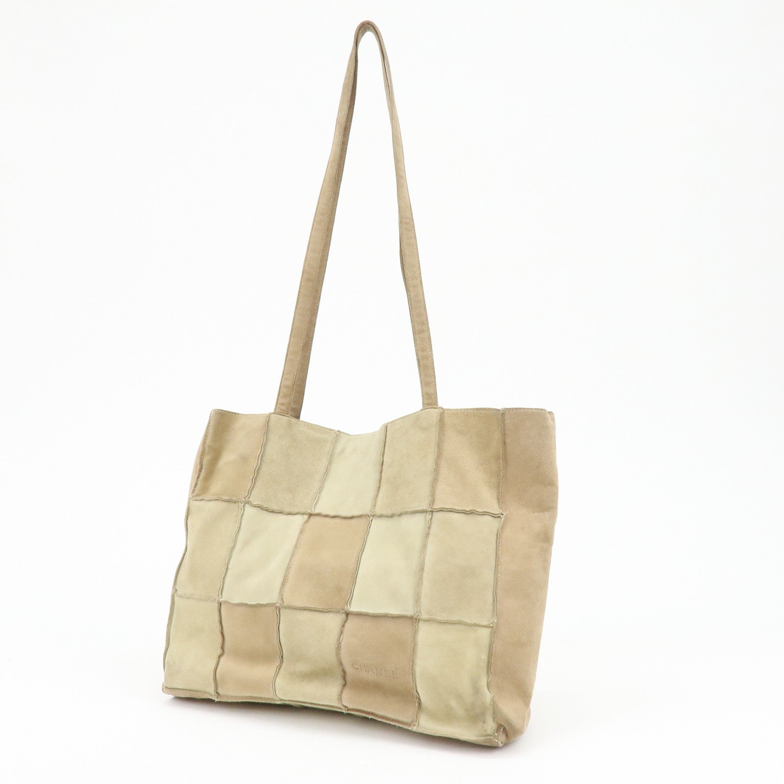 CHANEL Suede Patchwork Shoulder Bag Tote Bag Beige
