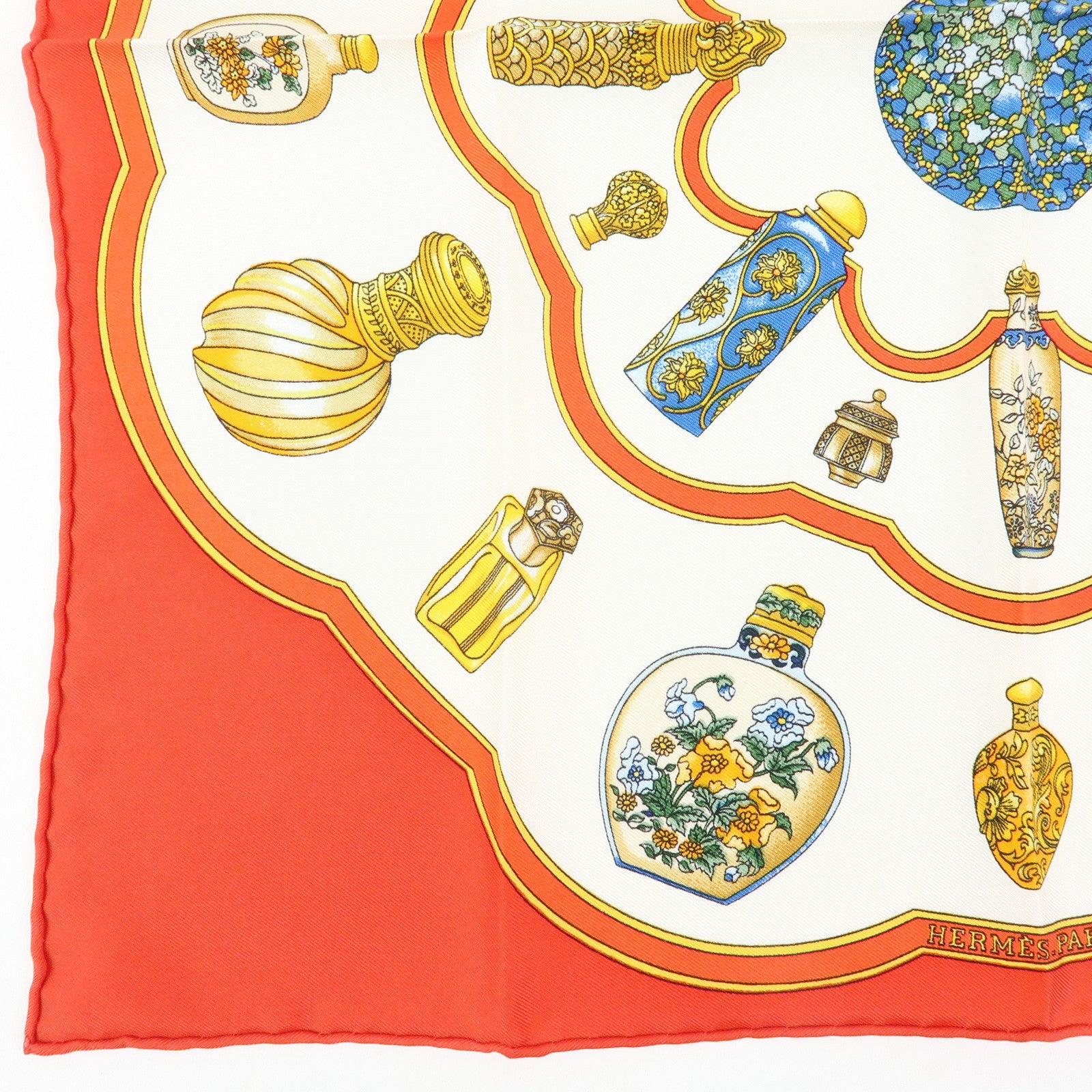 HERMES Carre 45 Set of 2 Silk 100% Scarf White Purple Orange