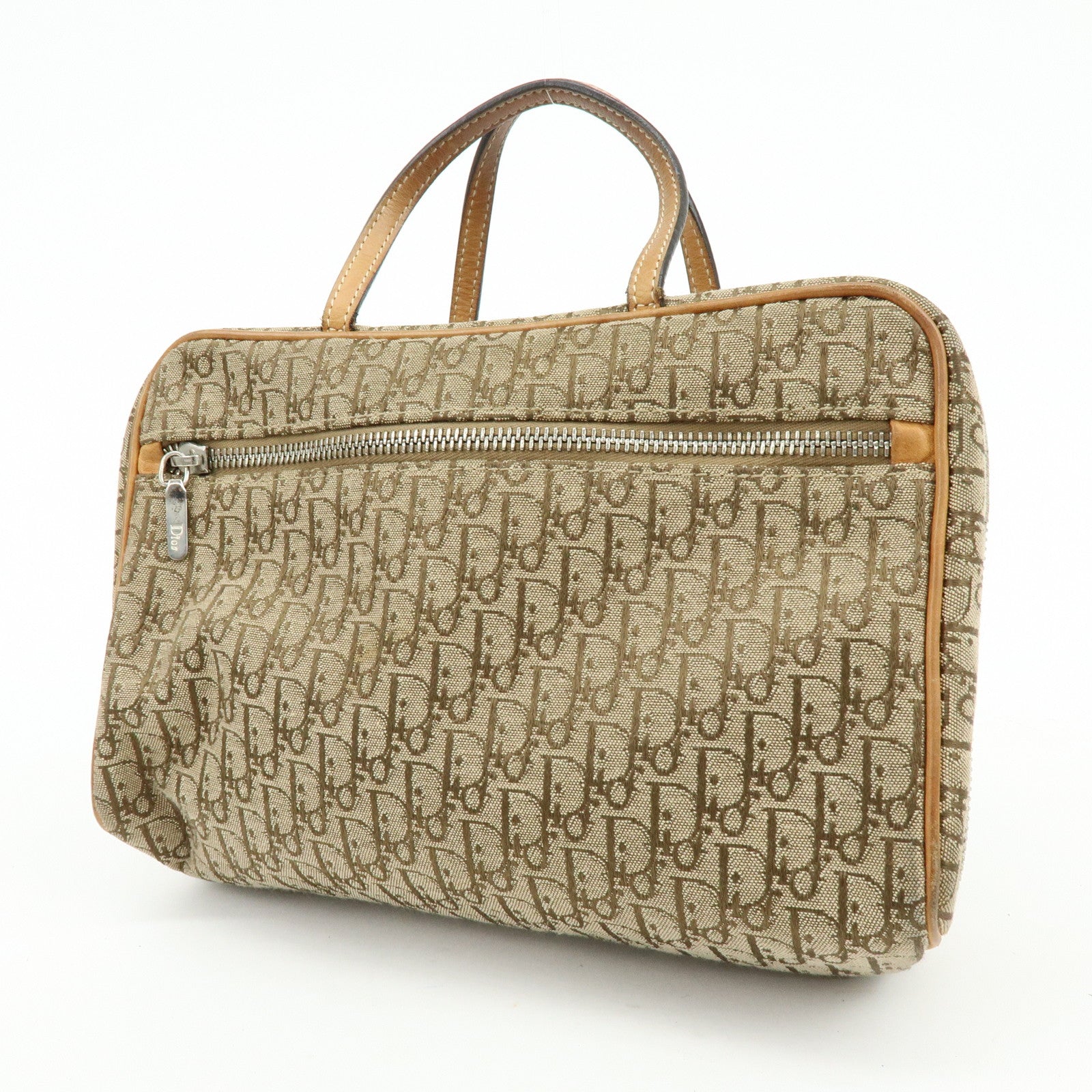 Christian Dior Trotter Canvas Leather Hand Bag Cosmetic Bag Brown