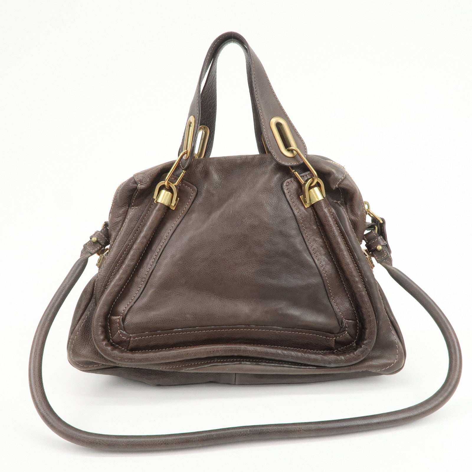 Chloe Paraty Leather 2Way Bag Hand Bag Shoulder Bag Dark Brown