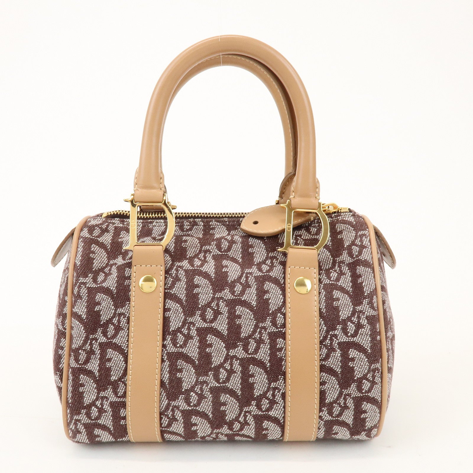 Christian Dior Trotter Jacquard Canvas Leather Mini Boston Hand Bag