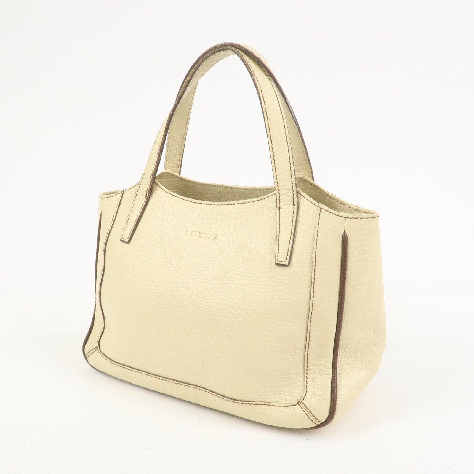 LOEWE Logo Leather Hand Bag Ivory