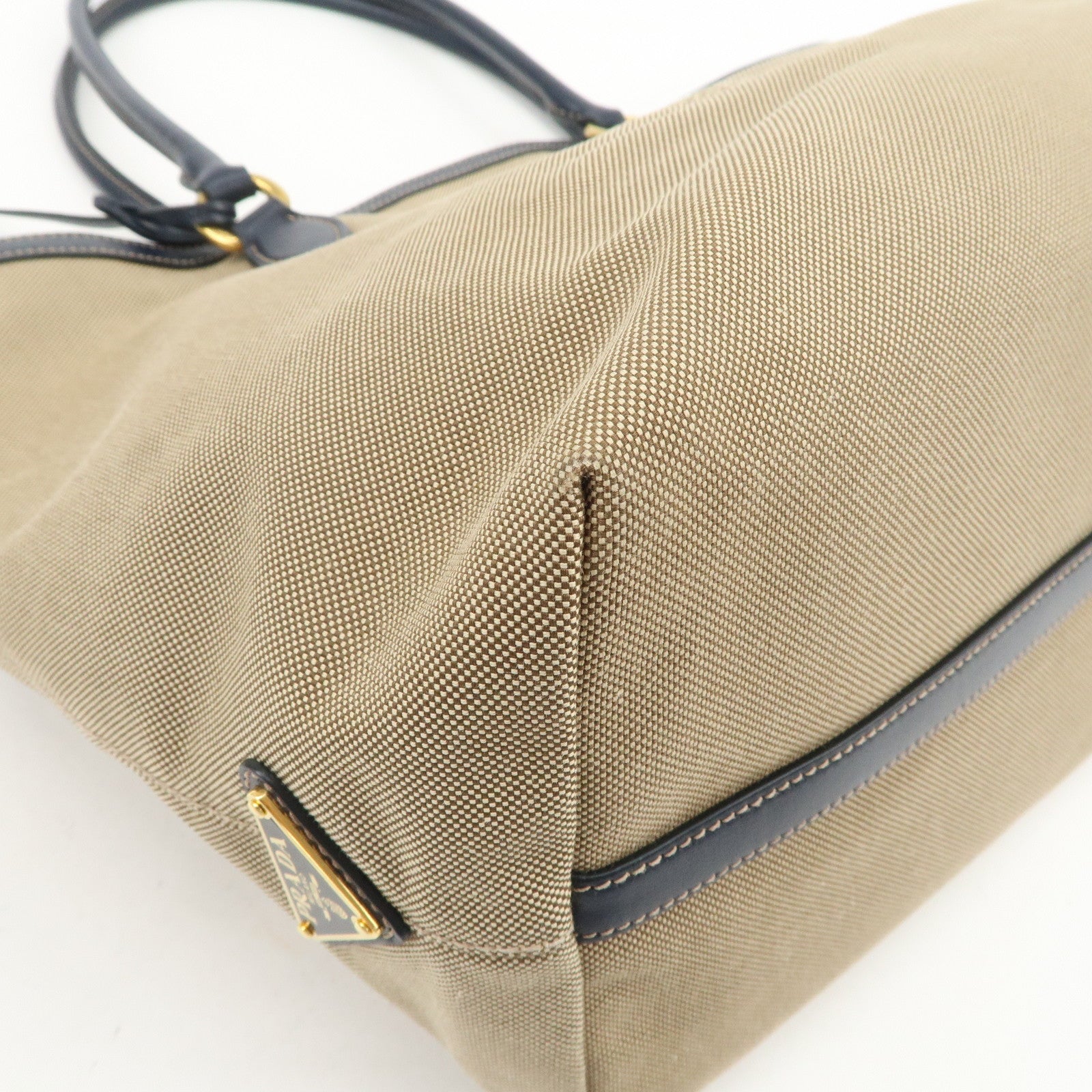 PRADA Logo Jacquard Leather Tote Bag Shoulder Bag Beige 1BG158