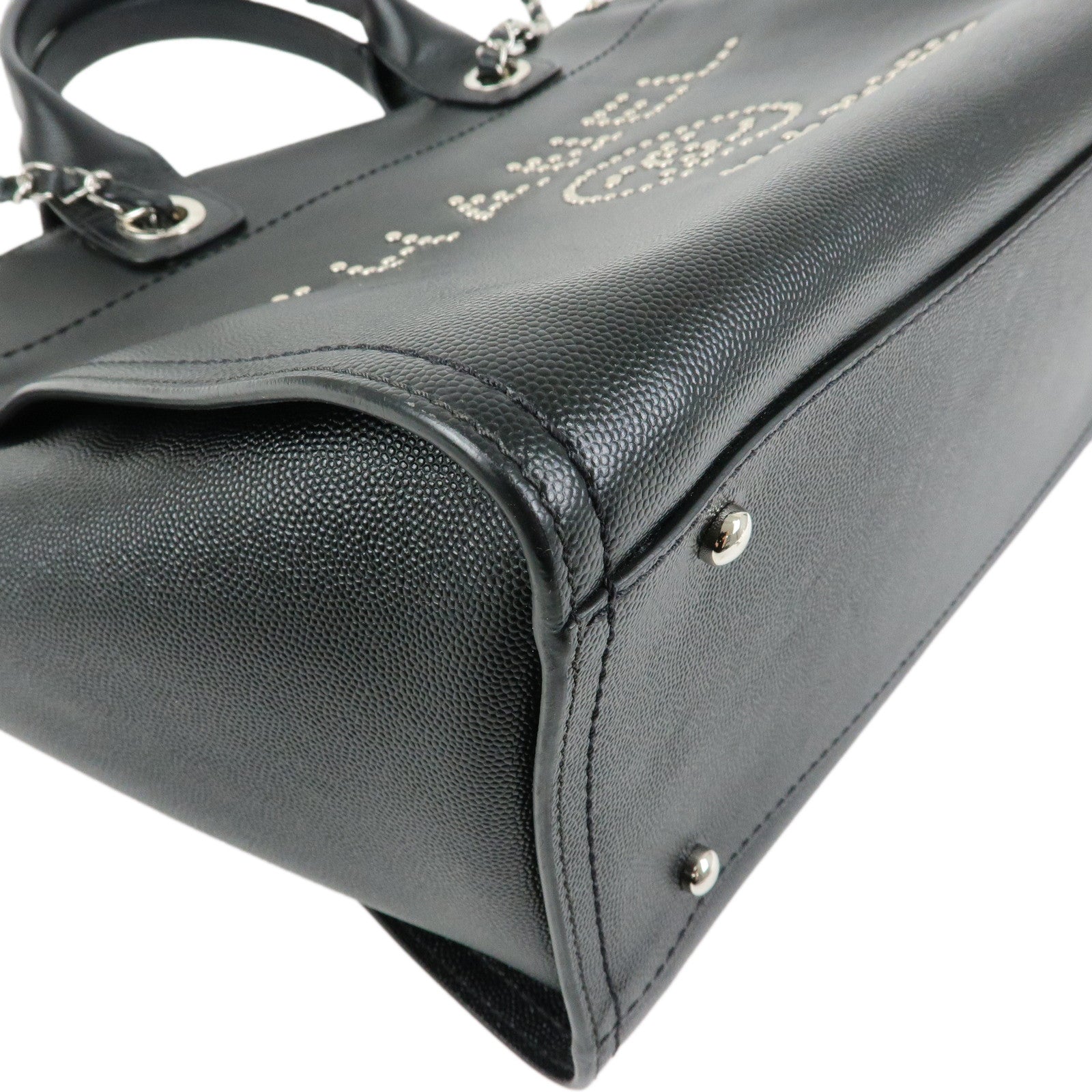 CHANEL Deauville MM Caviarskin 2Way Bag Shoulder Bag Black A57069