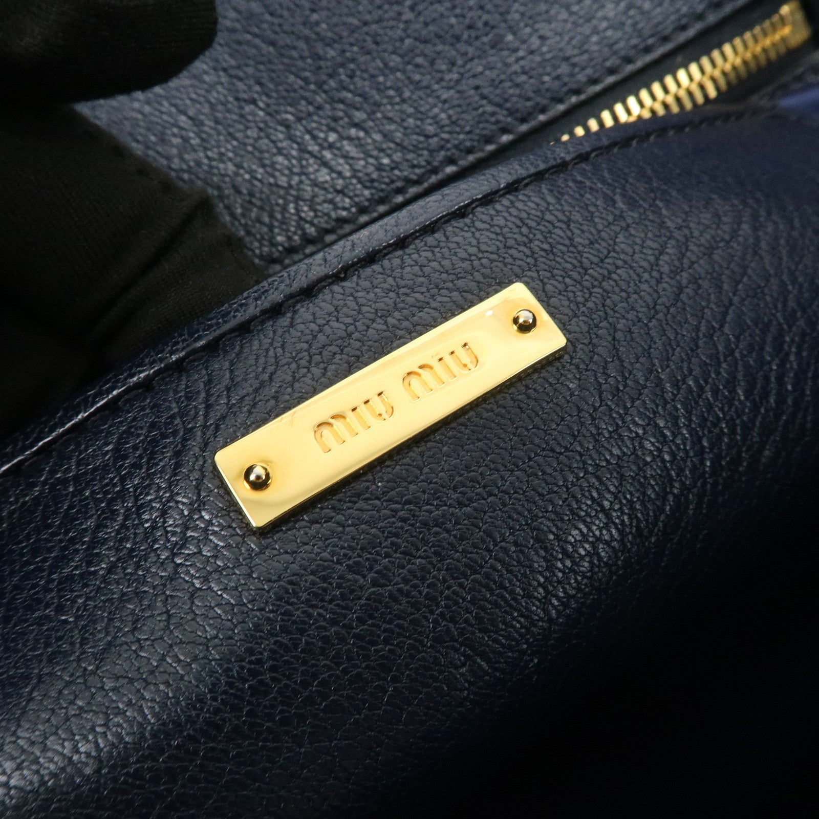 MIU MIU Madras Leather 2WAY Bag Hand Bag Shoulder Bag Navy RN1016