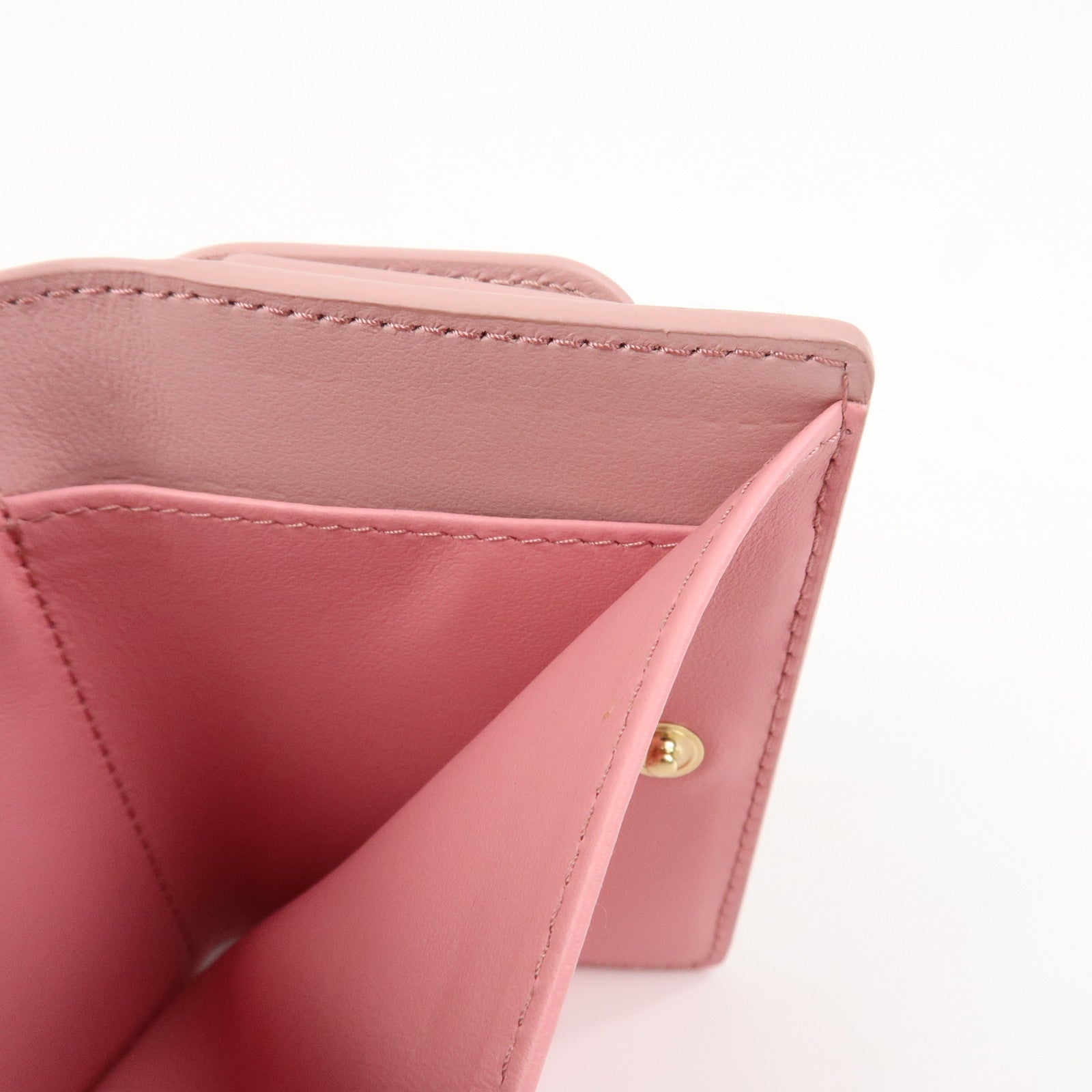 MIU MIU Logo Ribbon Tri-fold Wallet Compact Wallet Pink 5MH020