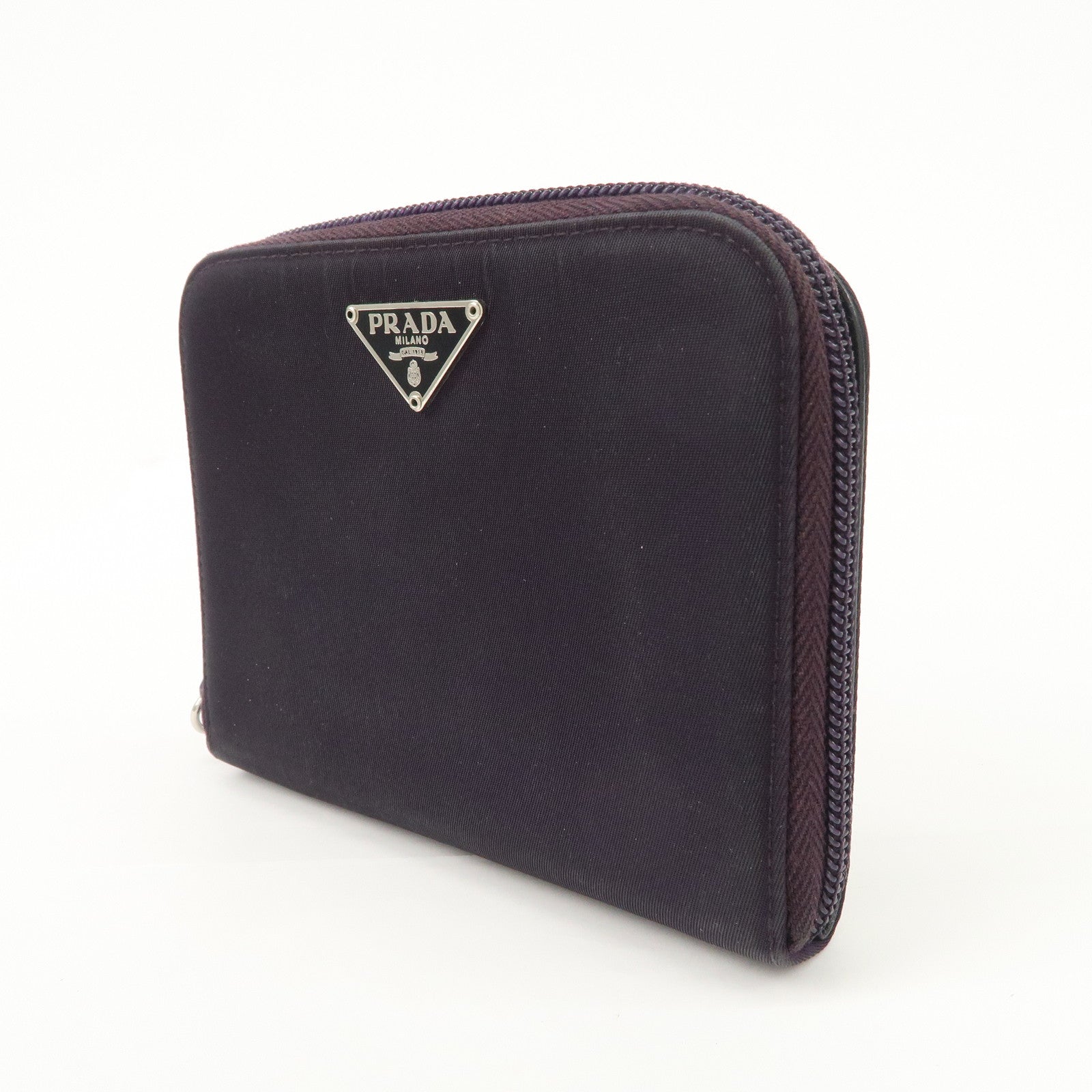 PRADA Nylon Bi-fold Round Zippy Compact Wallet Black
