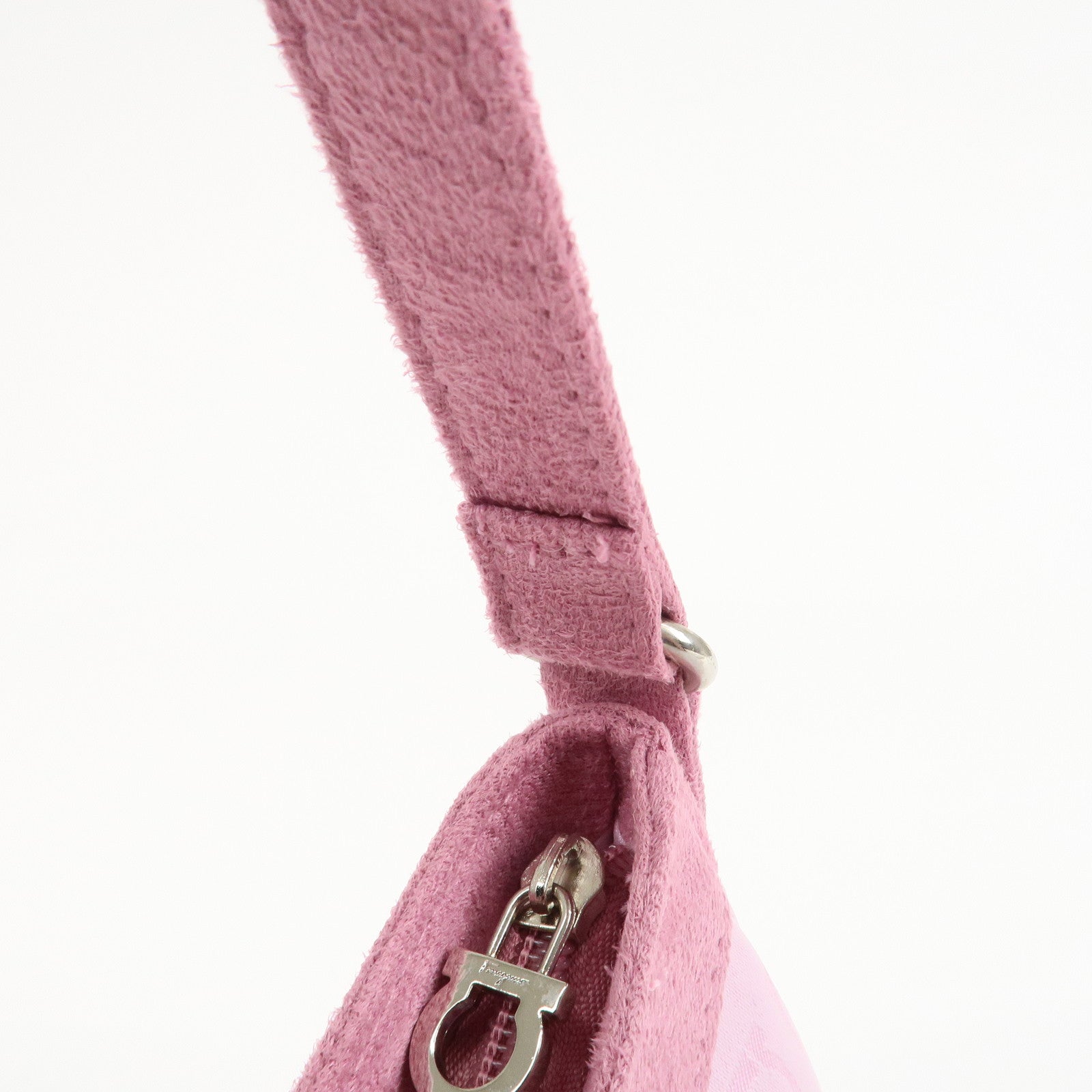 Ferragamo Gancini Nylon Suede Hand Bag Pouch Pink