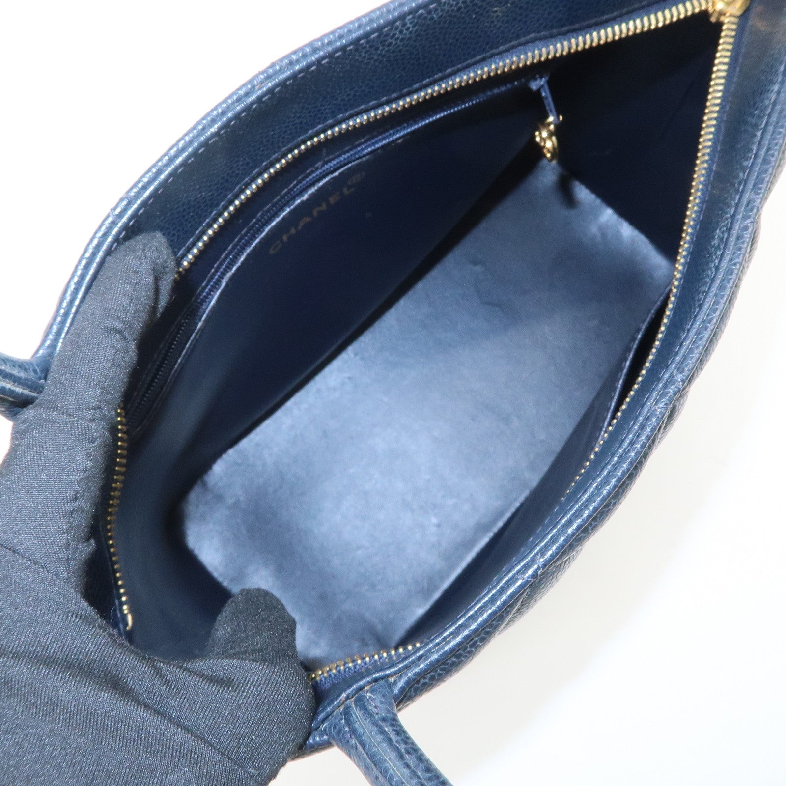 CHANEL COCO Mark Matelasse Medallion Tote Bag Hand Bag Navy A01804