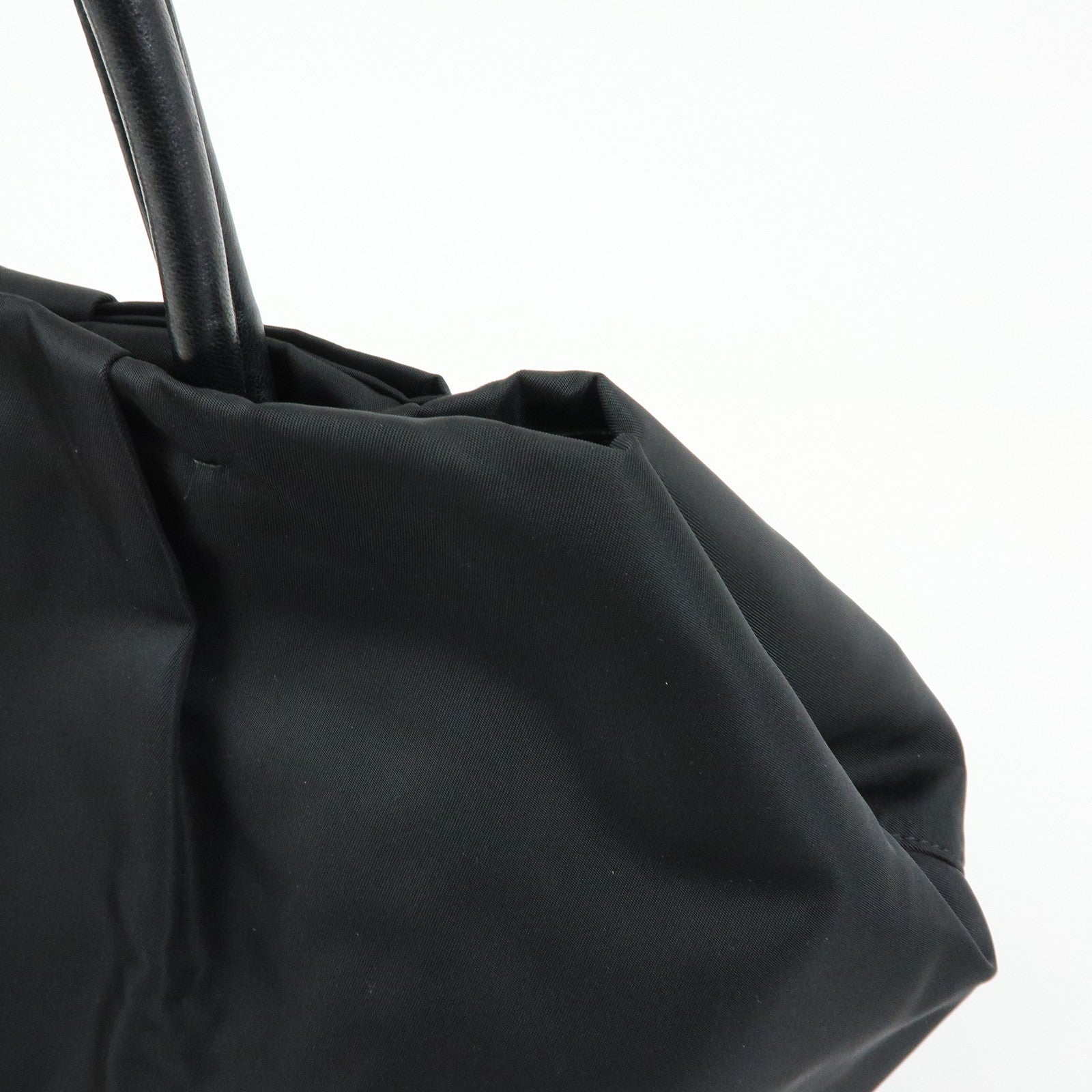 PRADA Ribbon Nylon Leather Hand Bag Tote Bag Black BN1601