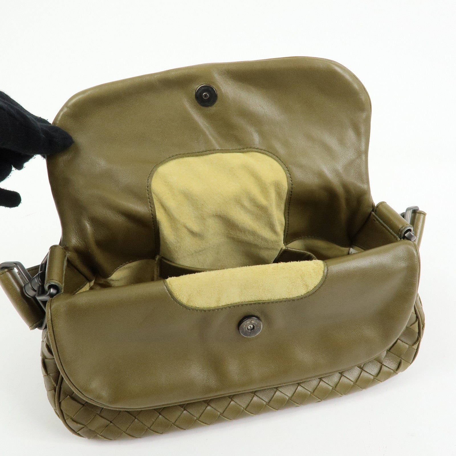 BOTTEGA VENETA Intrecciato Leather Shoulder Bag Khaki 142467