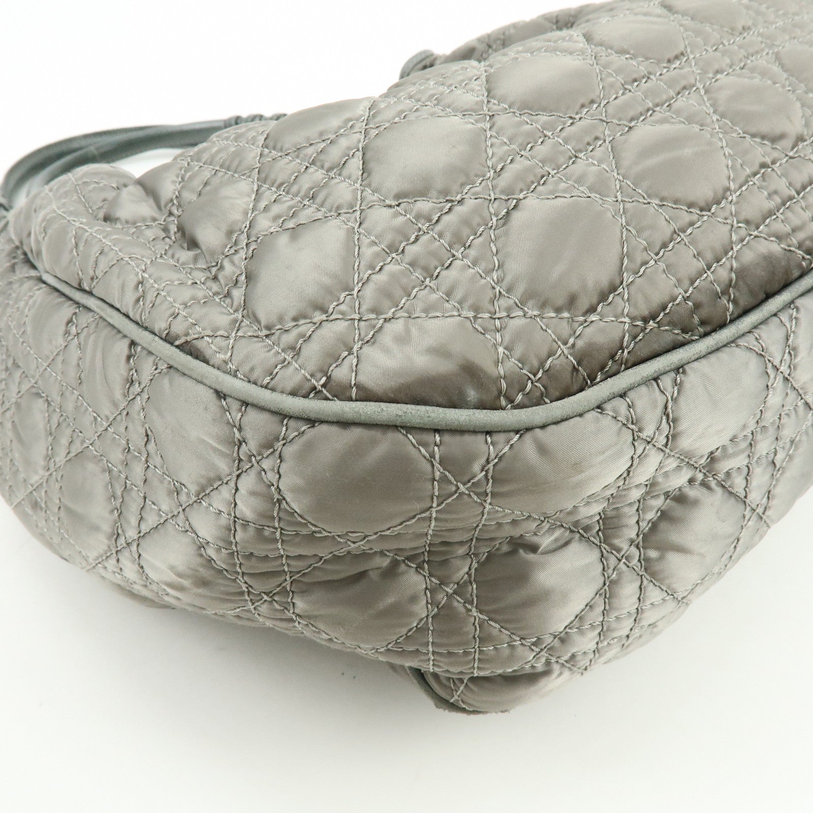 Christian Dior Cannage Nylon Leather Tote Bag Shoulder Bag Gray