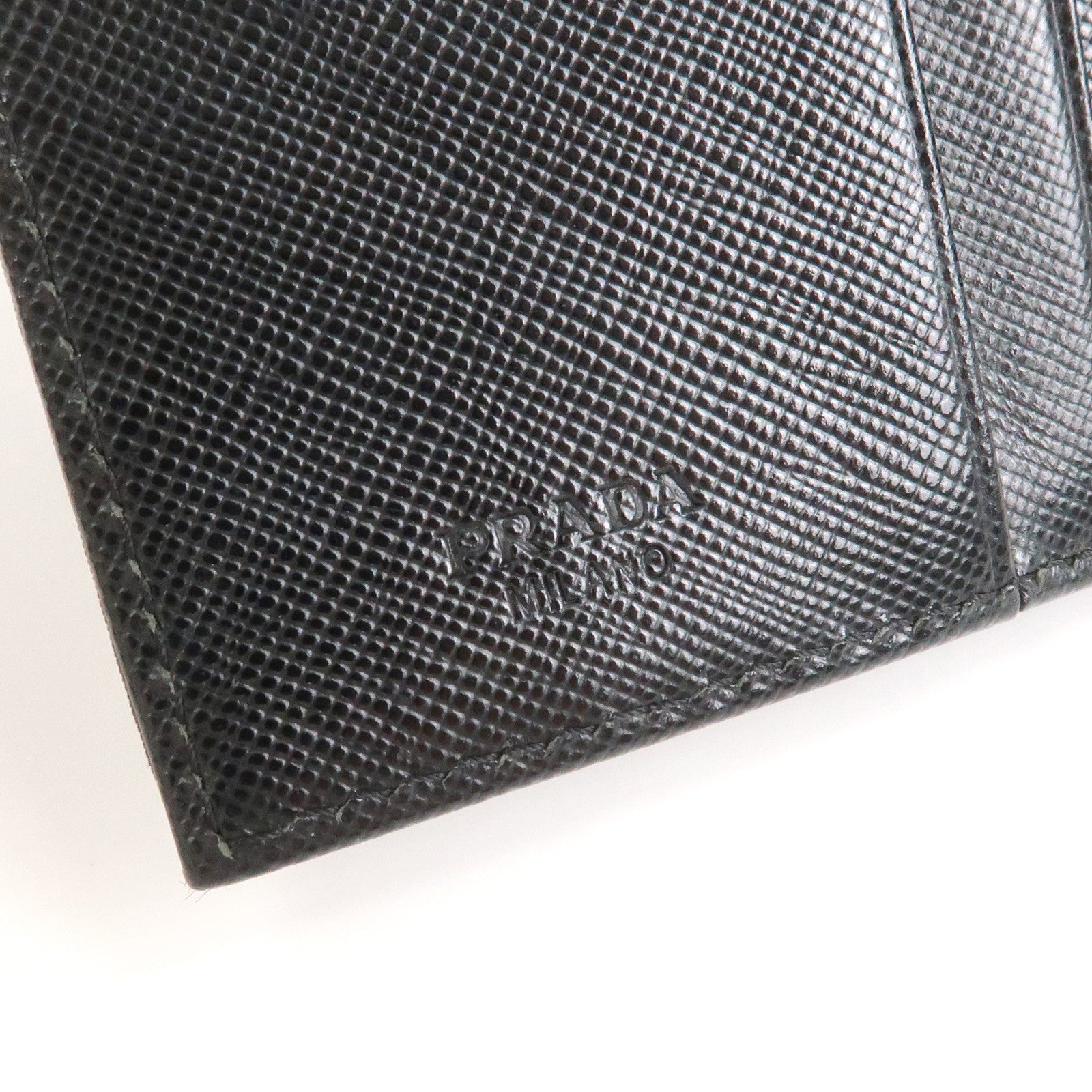 PRADA Triangle Logo Nylon Saffiano Leather Compact Wallet Black