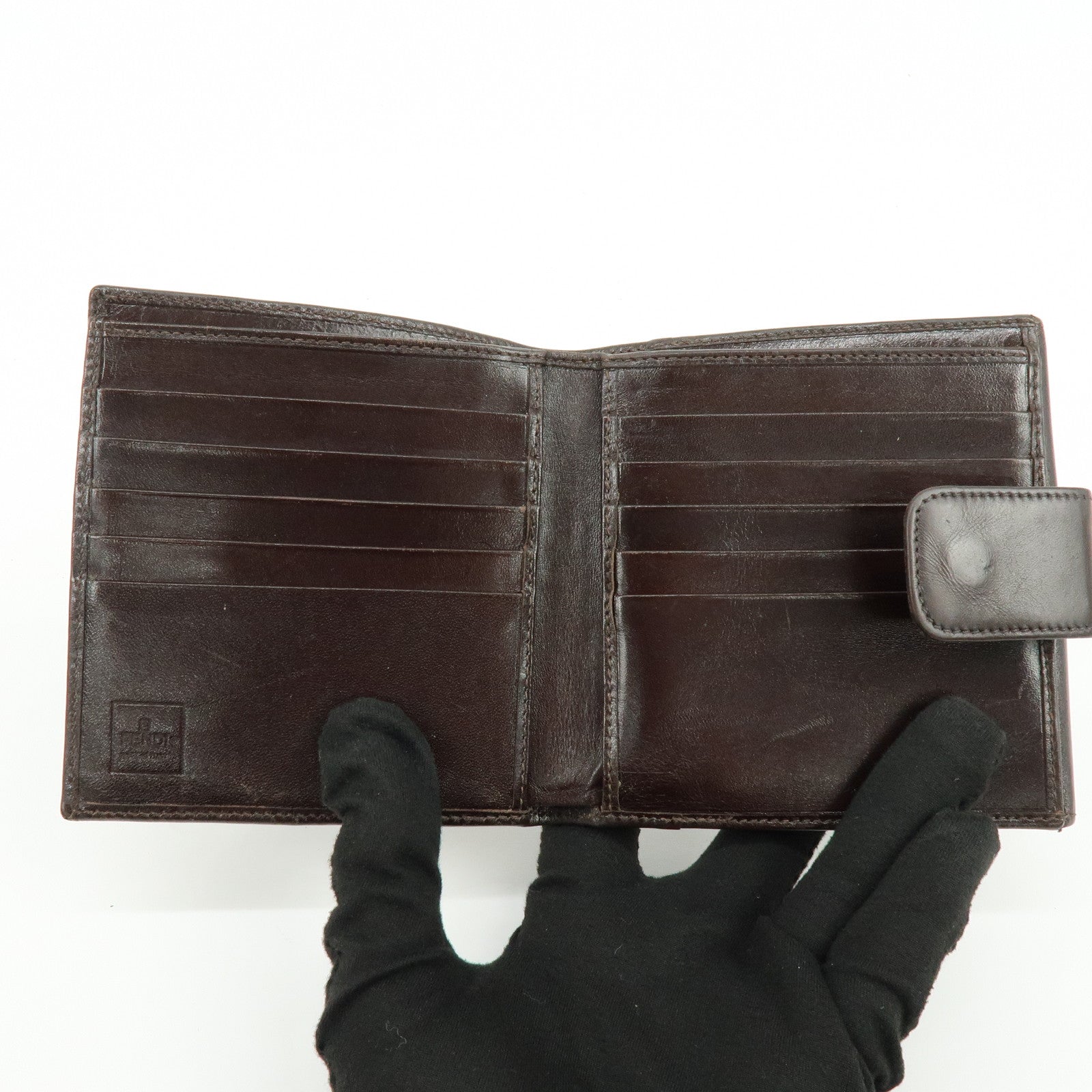 FENDI Zucca Canvas Leather Bi-fold Wallet Brown Black 01695