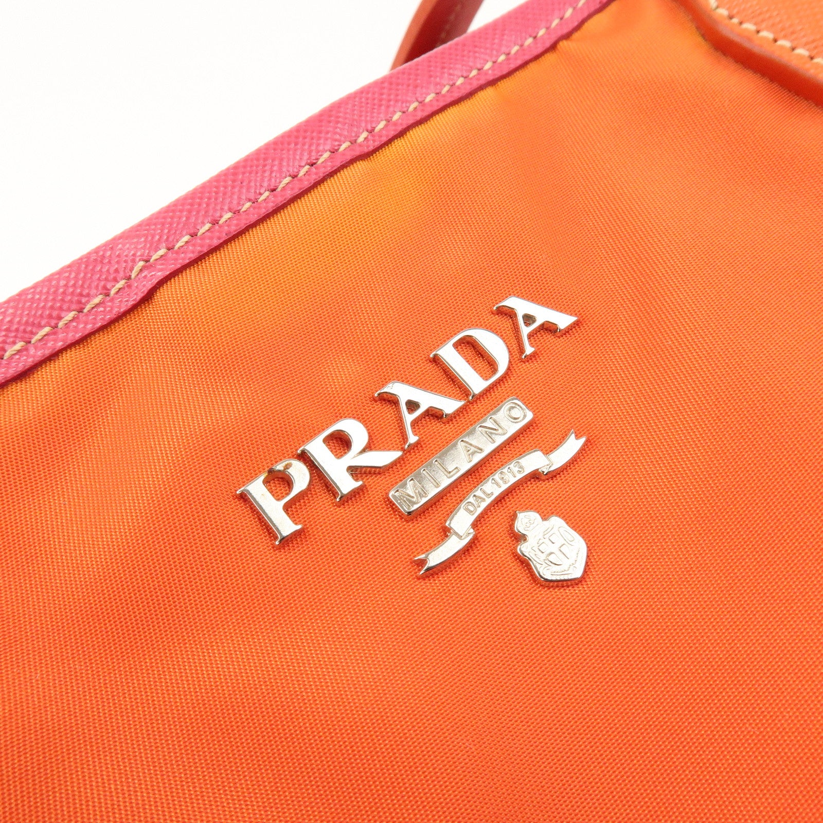 PRADA Nylon Saffiano Leather Tote Bag Orange Pink BR3924