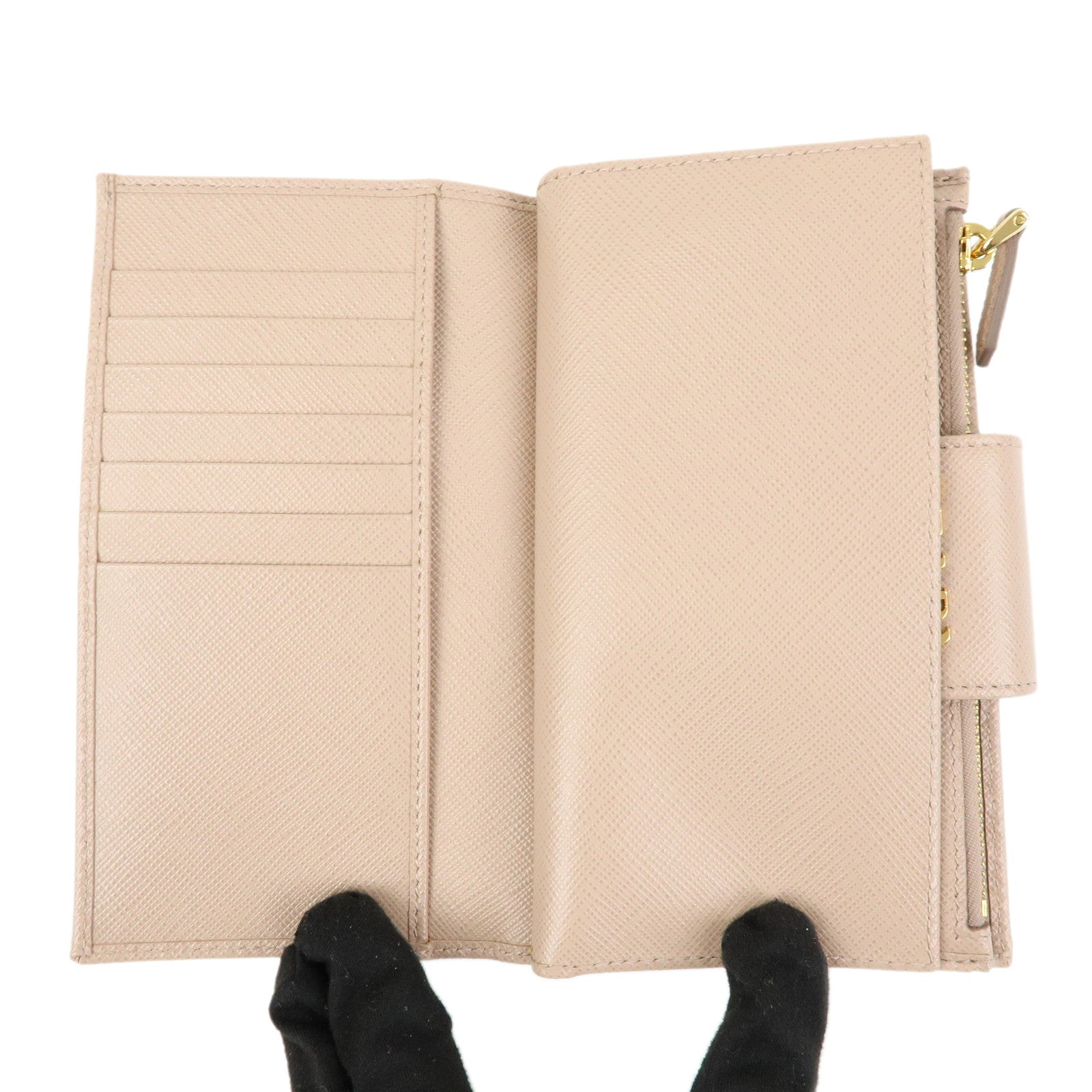 PRADA Logo Saffiano Leather Flap Long Wallet Pink Beige 1ML005