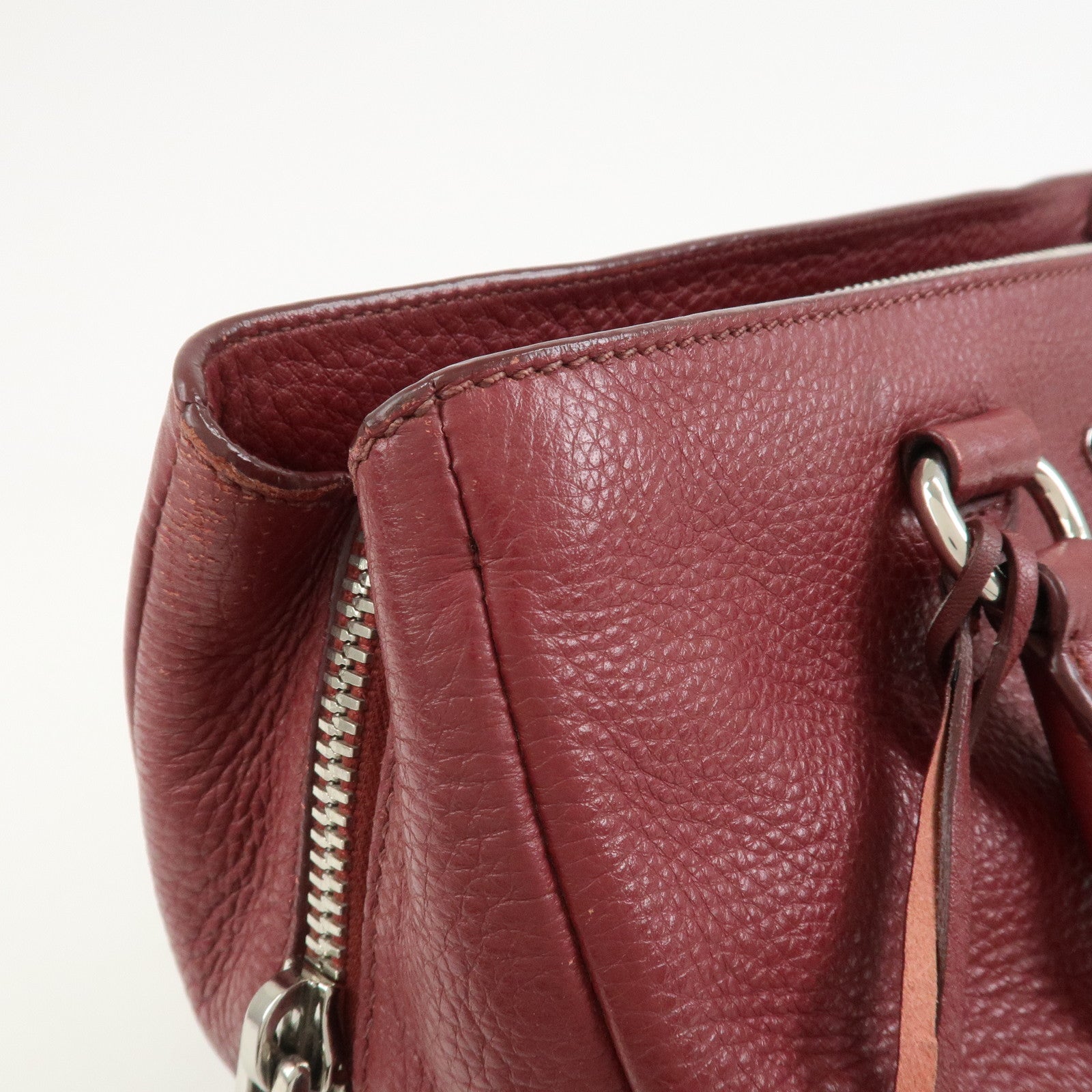 PRADA Triangle Logo 2Way Bag Hand Shoulder Bag Bordeaux 1BA853