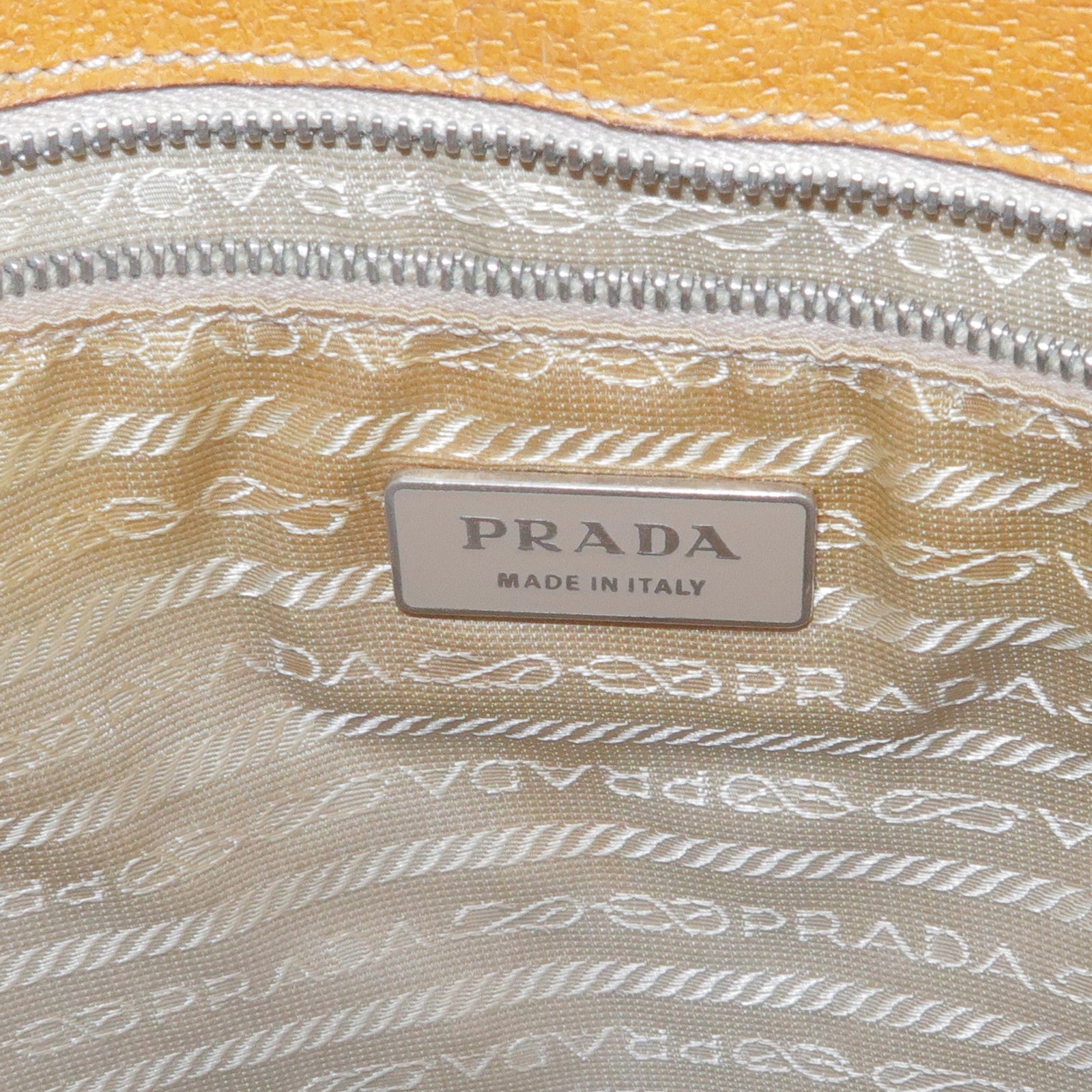 PRADA Triangle Logo Leather Tote Bag Shoulder Bag Light Brown