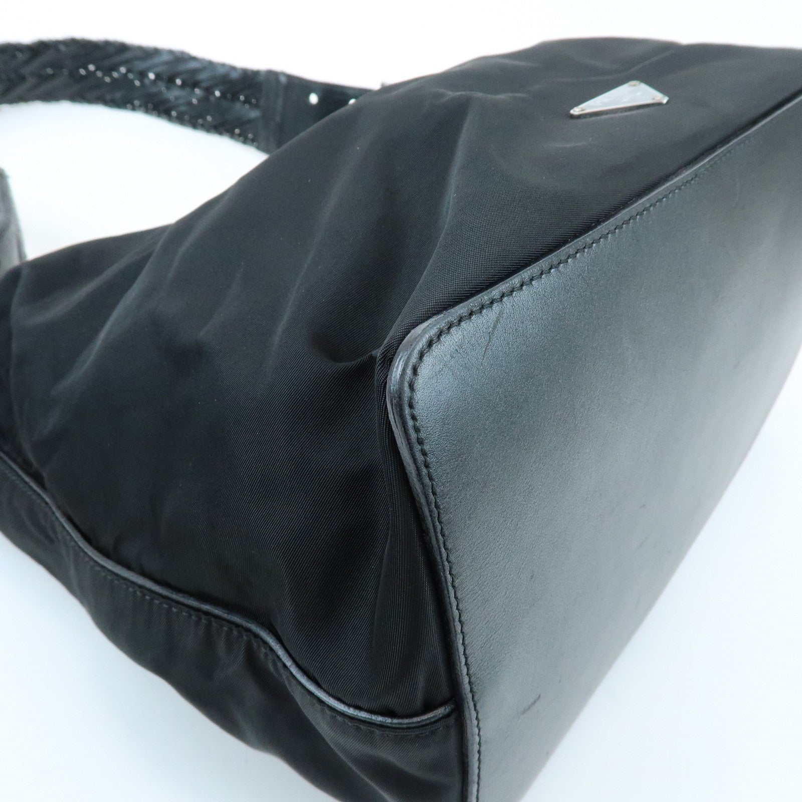 PRADA Triangle Logo Nylon Leather Shoulder Bag Black BR0575
