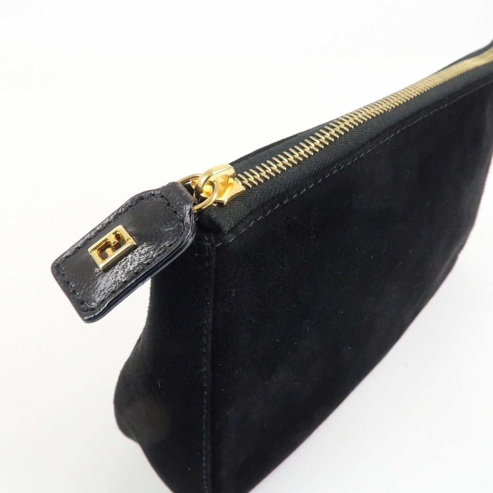FENDI Suede Cosmetic Pouch Black Gold Hardware 26387 Used