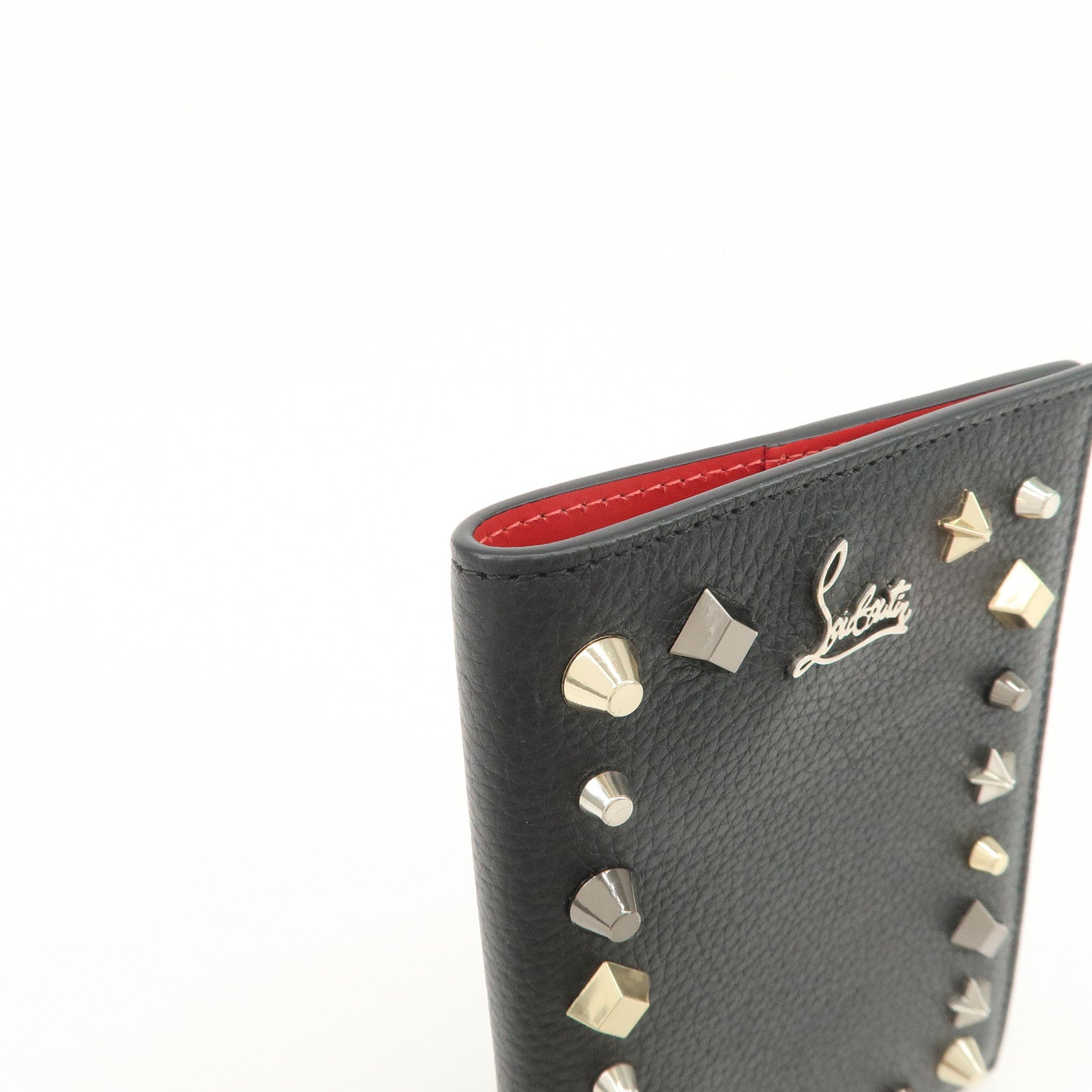 Christian Louboutin Studs Leather Passport Holder Card Case Black